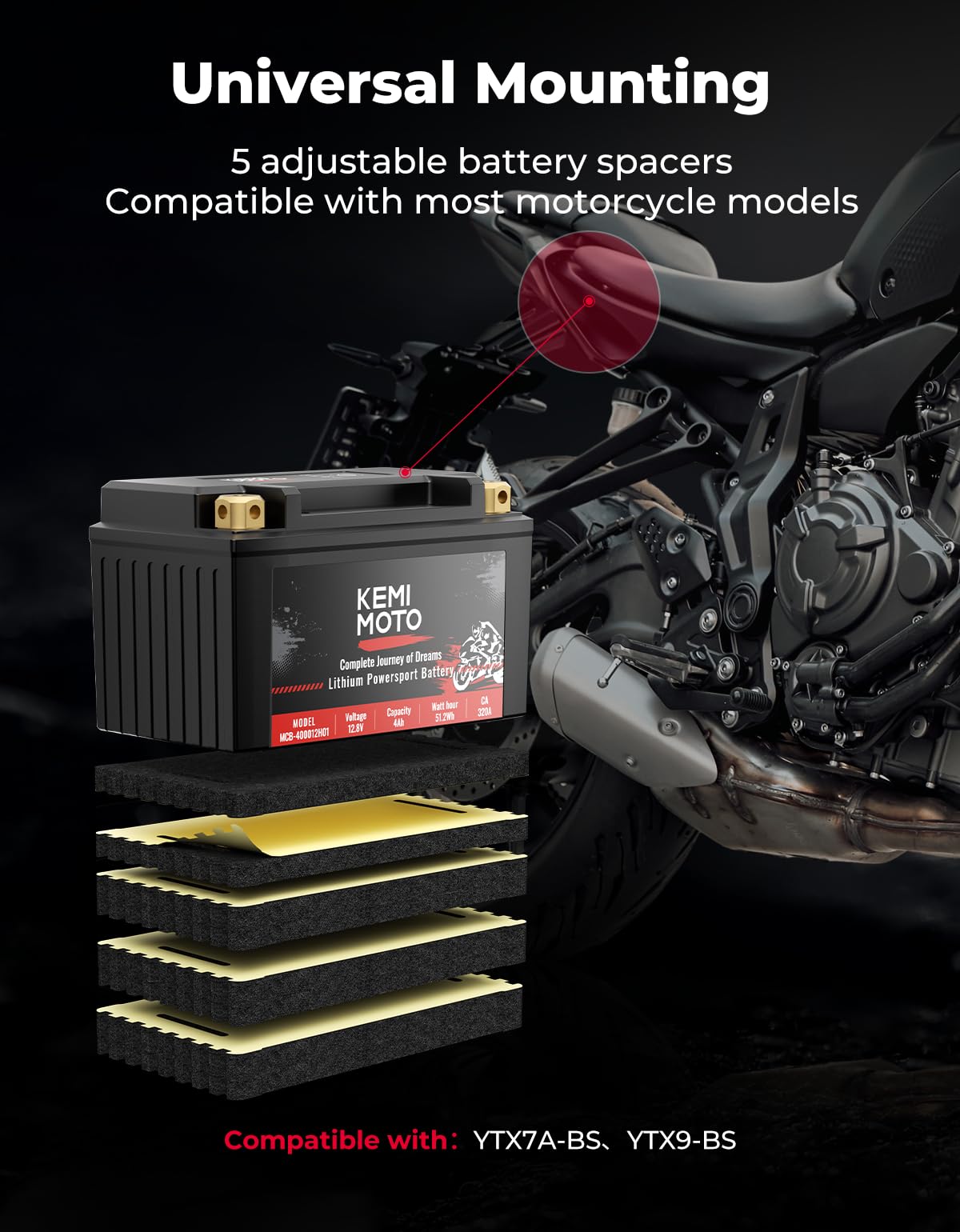 Photo of LiFePO4 12v 4Ah Lithium Battery for Motorcycle/ Lawn Mower/ ATV/ UTV by Kemimoto - Premium for UTVs / Side by Sides