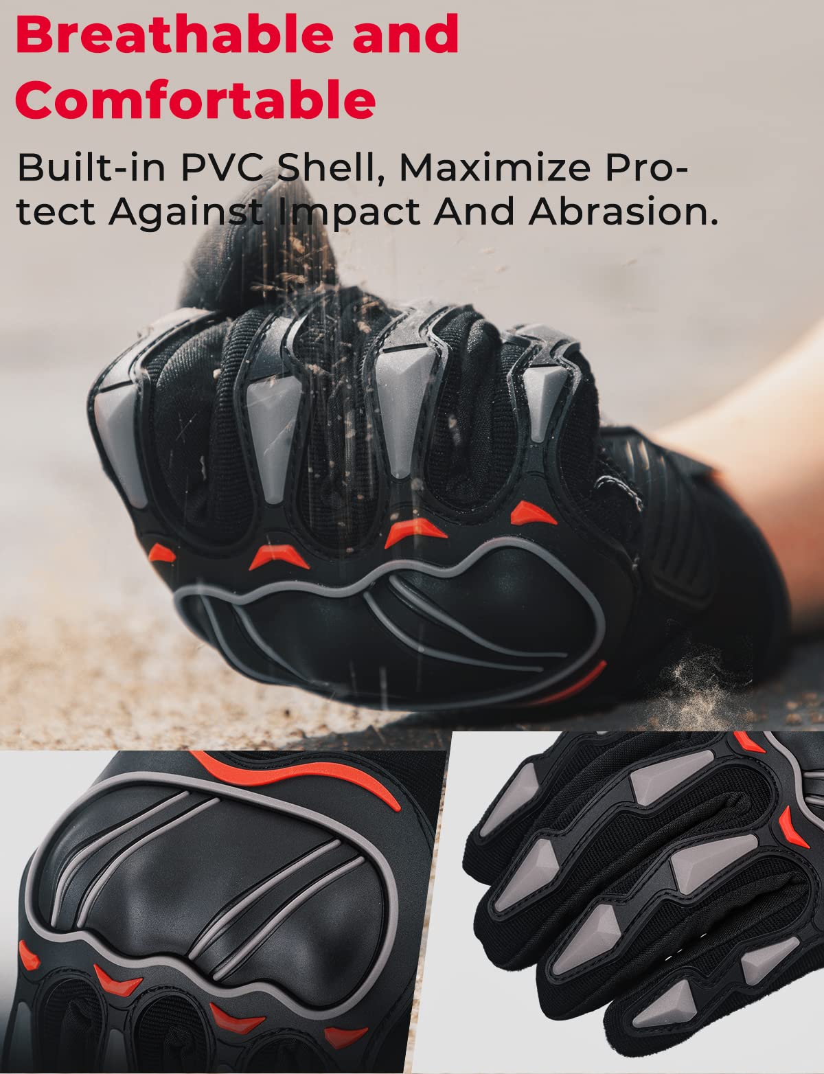 Photo of Motorcycle Touchscreen Riding Gloves with Hard Knuckle by Kemimoto - Premium for UTVs / Side by Sides