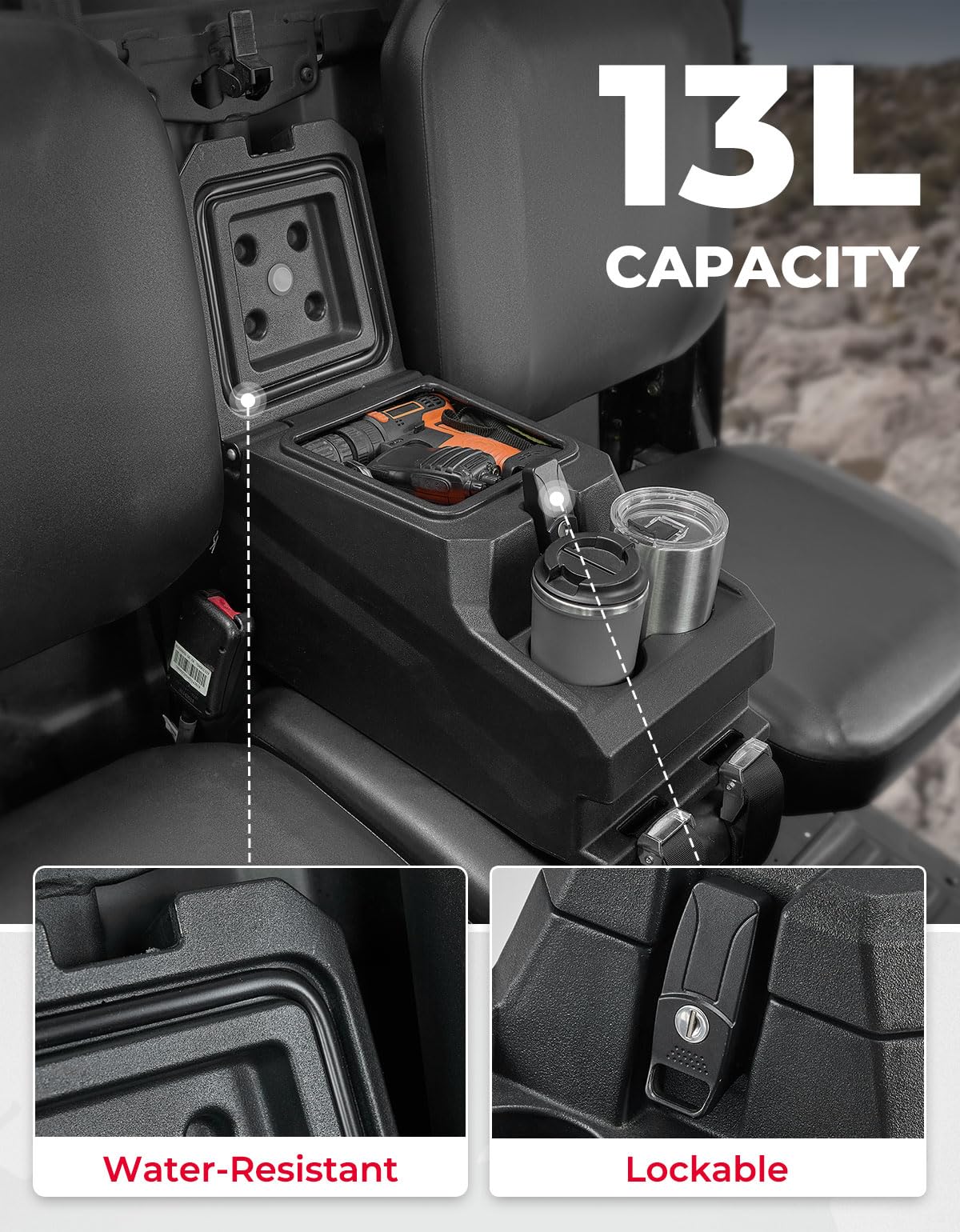 Photo of Bench Seat Console Armrest Box for Can-Am Defender HD10|9|8|7|5 by Kemimoto - Premium for UTVs / Side by Sides