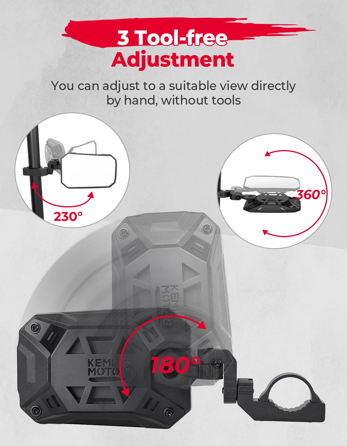 Photo of UTV Side Mirrors, Tool-free Multi-Adjustment for Can Am Maverick X3/ RZR w/ 1.65-2" Roll bar by Kemimoto - Premium for UTVs / Side by Sides