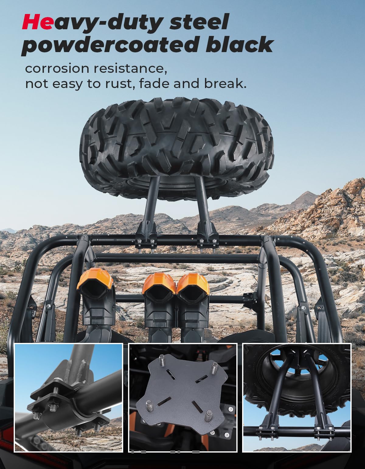 Photo of UTV Spare Tire Carrier for 1.5''-2'' Roll Cage for Polaros RZR, Kawasaki Mule by Kemimoto - Premium for UTVs / Side by Sides