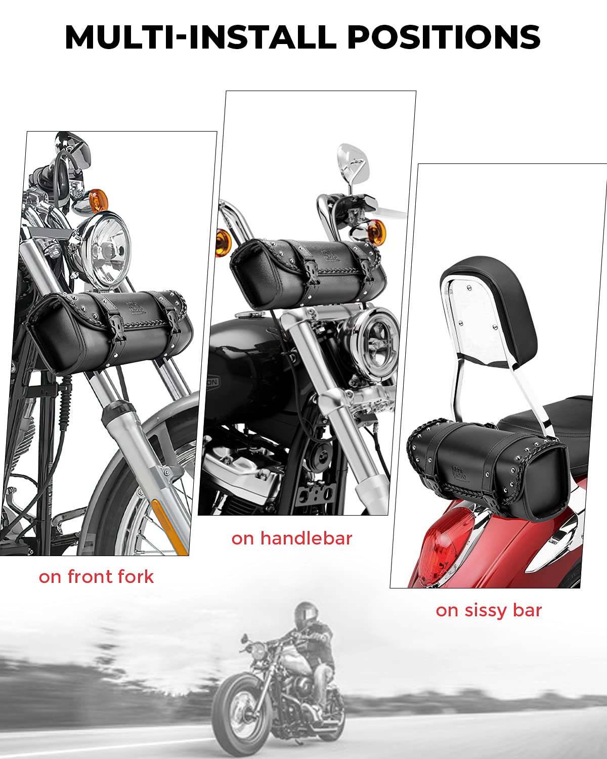 Photo of Motorcycle PU Leather Tool Bag Fork Bag by Kemimoto - Premium for UTVs / Side by Sides