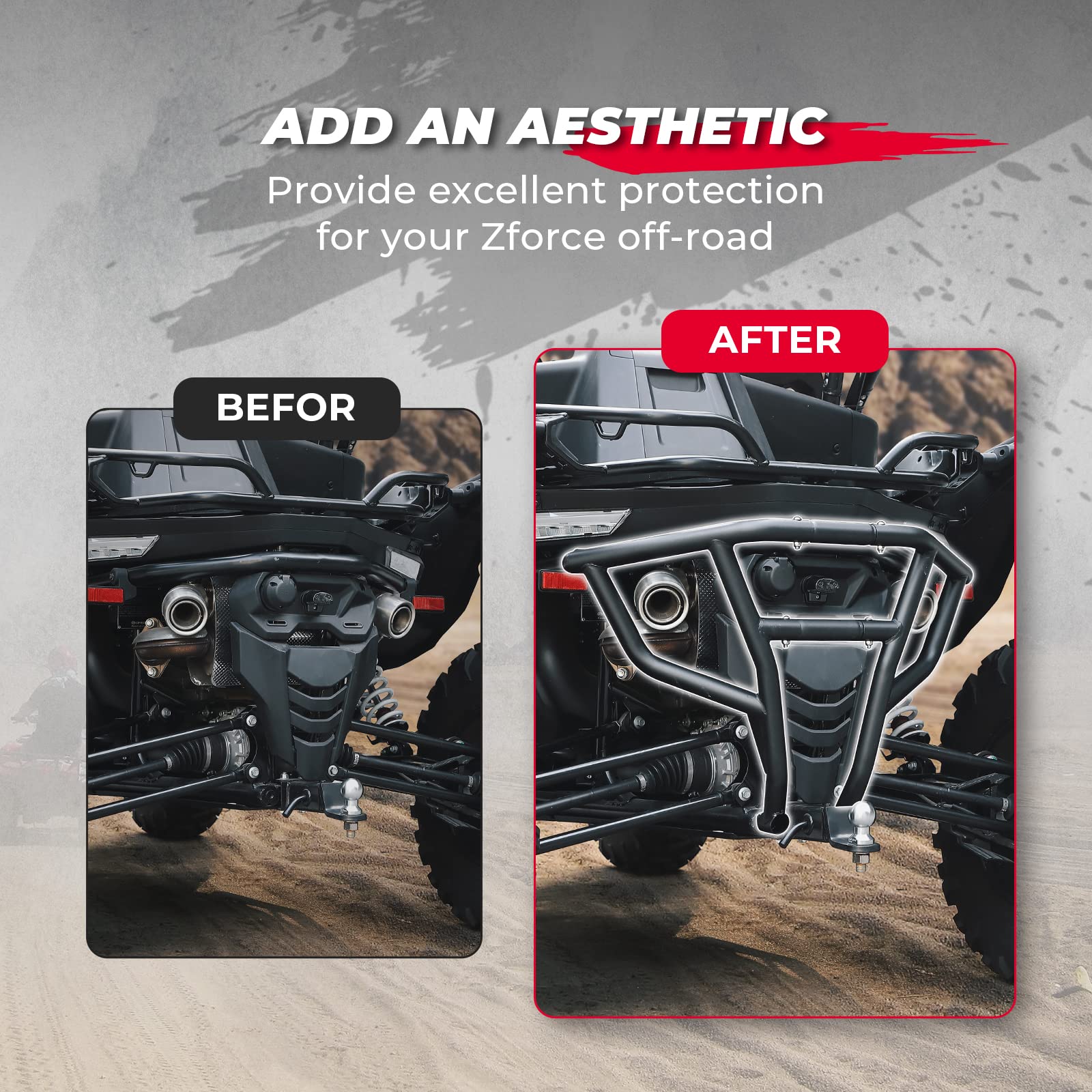 Photo of Rear Bumper Brush Guard for CFMOTO ZForce 950 Accessories by Kemimoto - Premium for UTVs / Side by Sides