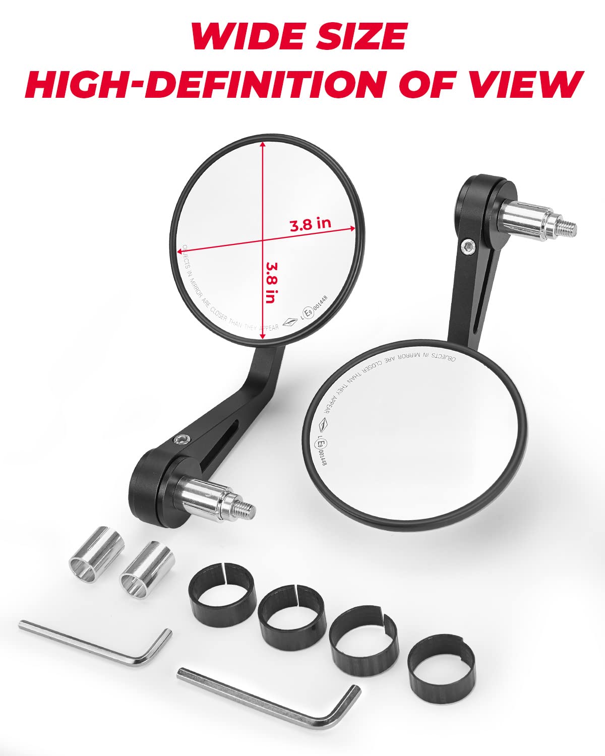 Photo of Universal Motorcycle Bar End Mirrors by Kemimoto - Premium for UTVs / Side by Sides