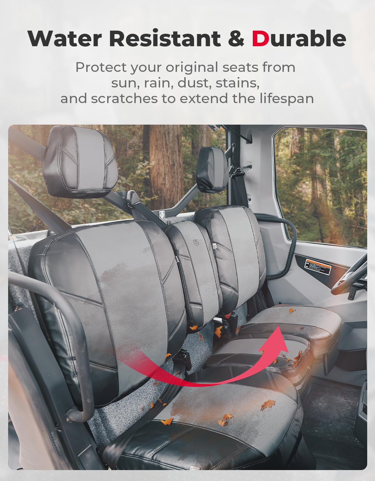 Photo of Split Bench Seat Covers Leather for Can Am Defender HD10|9|8|7 by Kemimoto - Premium for UTVs / Side by Sides