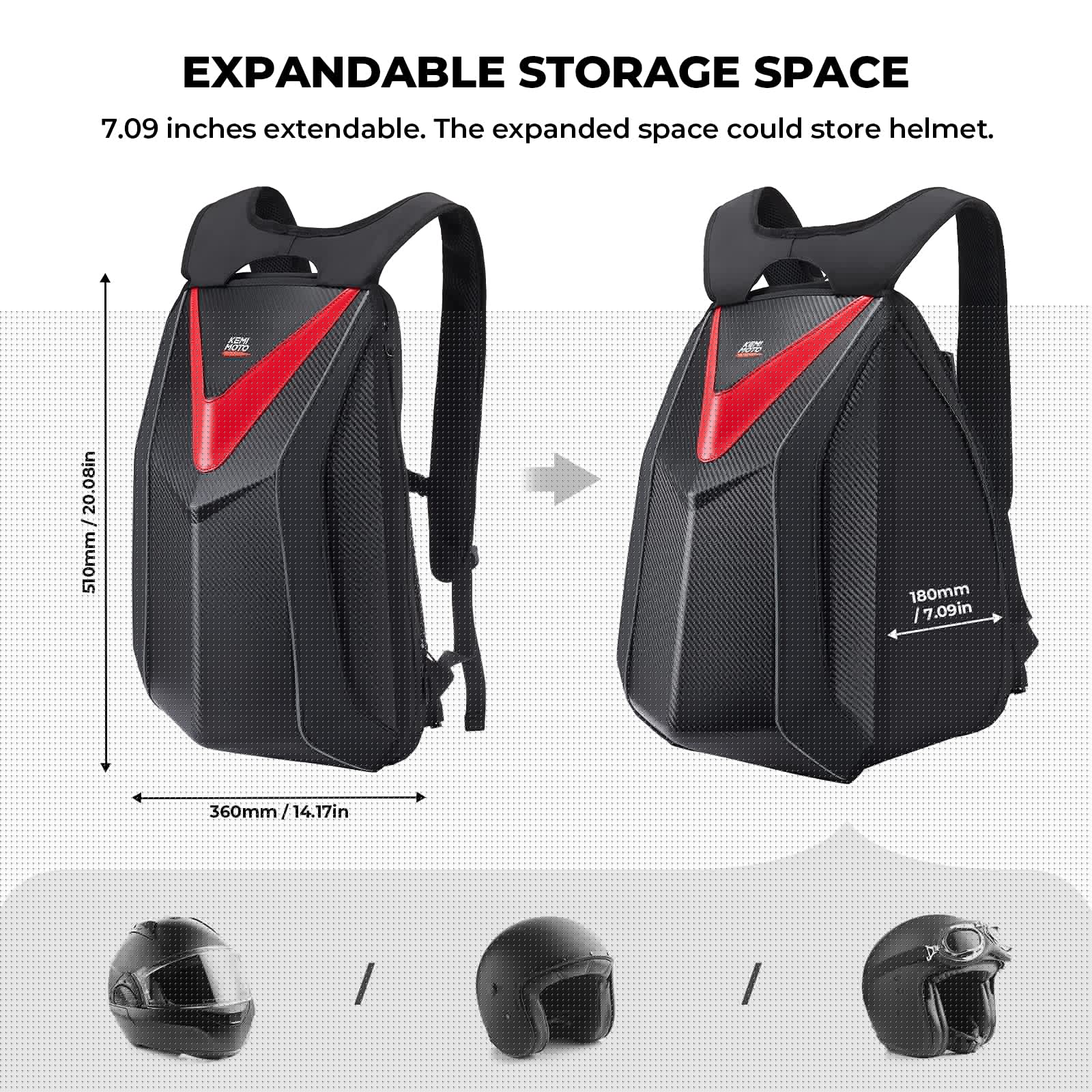 Photo of 20L Motorcycle Hardshell Expandable Backpack by Kemimoto - Premium for UTVs / Side by Sides