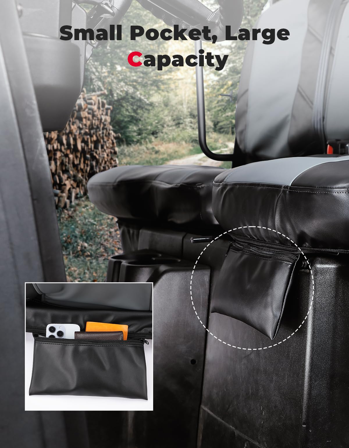 Photo of UTV Leather Seat Covers with Pocket for Polaris Ranger XP 1000/Crew by Kemimoto - Premium for UTVs / Side by Sides
