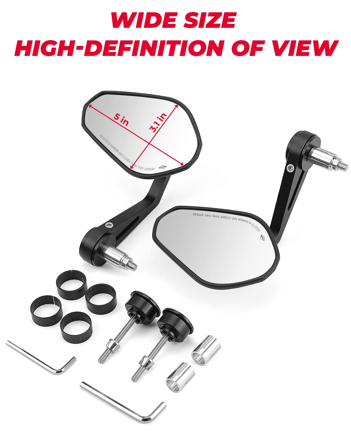 Photo of Motorcycle Bar End Mirrors for Sportster, Softail, Dyna, Road King by Kemimoto - Premium for UTVs / Side by Sides