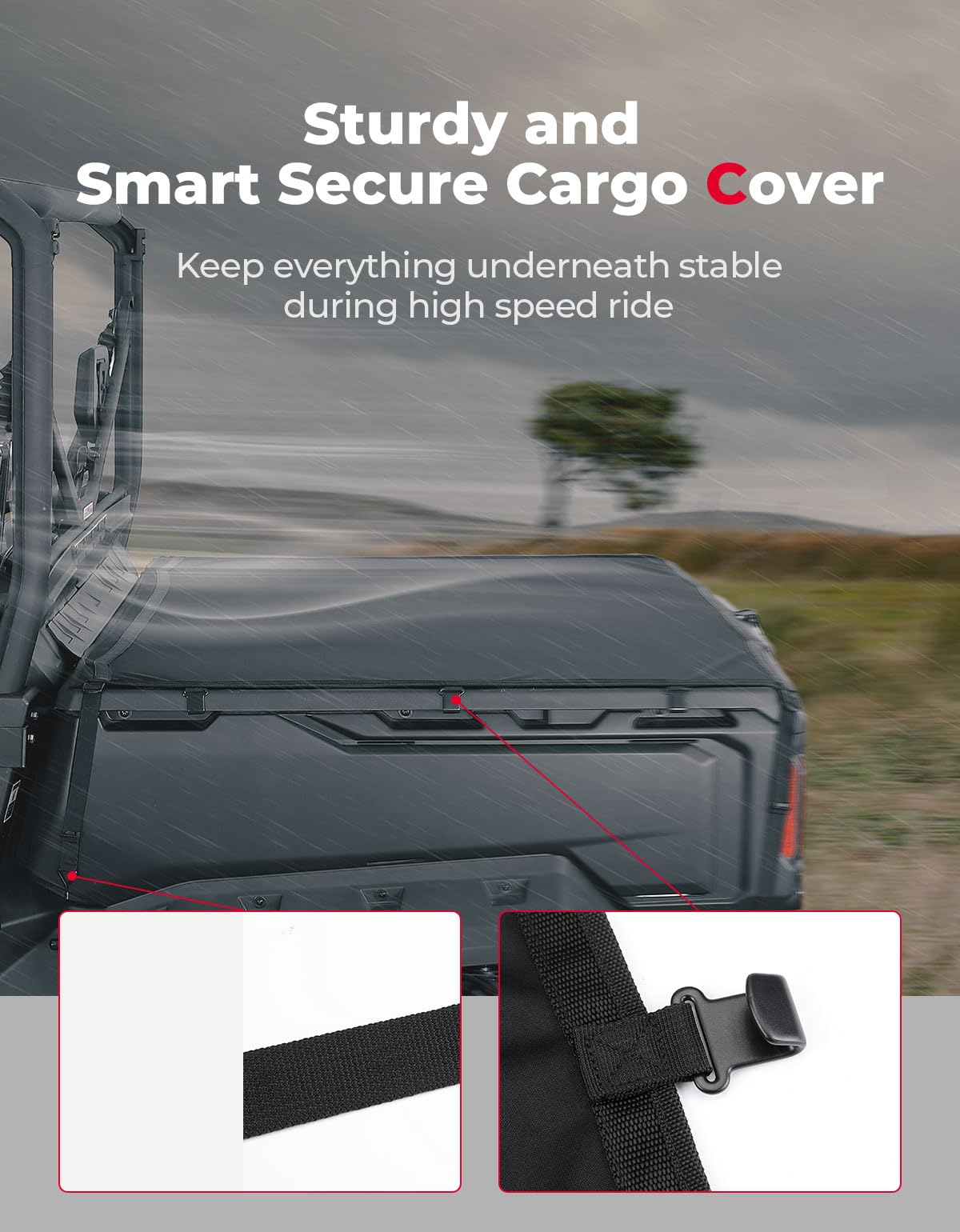 Photo of Stretchable Cargo Bed Net for Can-Am Defender / Polaris Ranger General by Kemimoto - Premium for UTVs / Side by Sides
