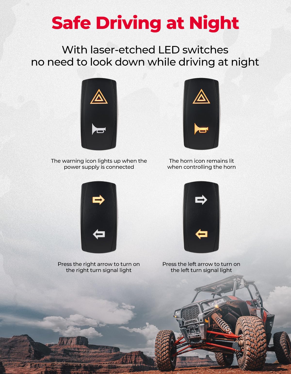 Photo of Universal Plug & Play Turn Signal Kit With Rocker Switch & 110D Horn by Kemimoto - Premium for UTVs / Side by Sides