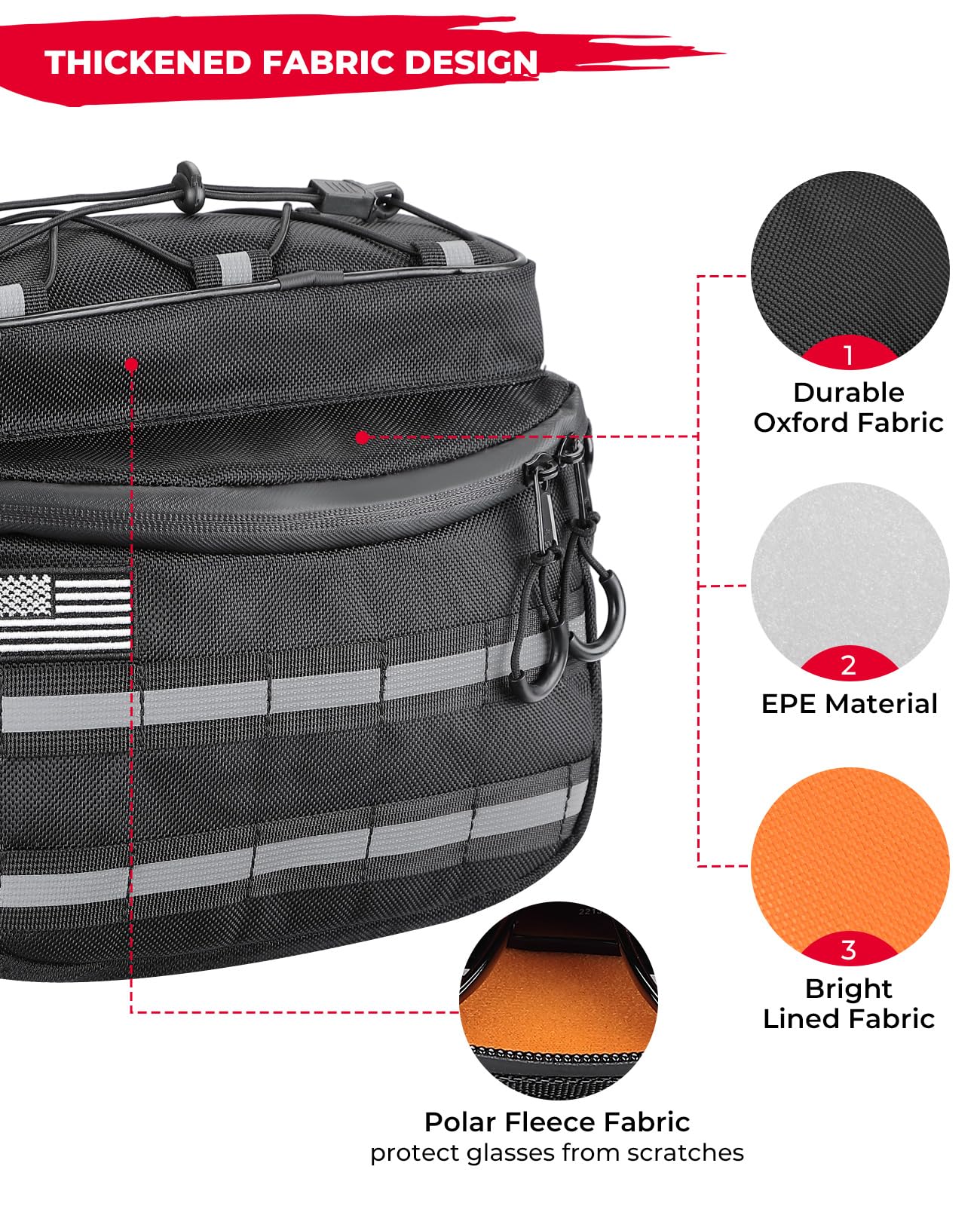 Photo of Motorcycle Handlebar Bag with Reflective Strips for Cruiser Softail Dyna Sportsters by Kemimoto - Premium for UTVs / Side by Sides