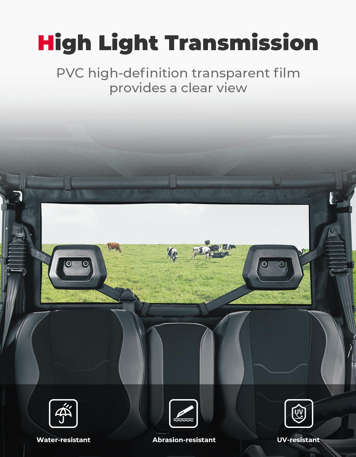 Photo of Fabric Soft Rear Windshield for Can-Am Defender HD10|9|8|7|5 by Kemimoto - Premium for UTVs / Side by Sides