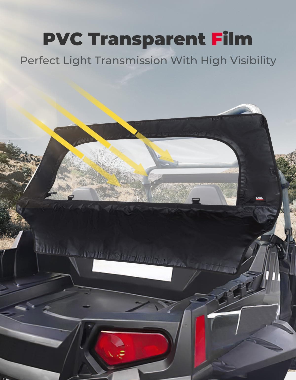 Photo of UTV Rear Windshield with Zipper for Polaris RZR 570, RZR Trail 570, 800, S 800, 900 by Kemimoto - Premium for UTVs / Side by Sides