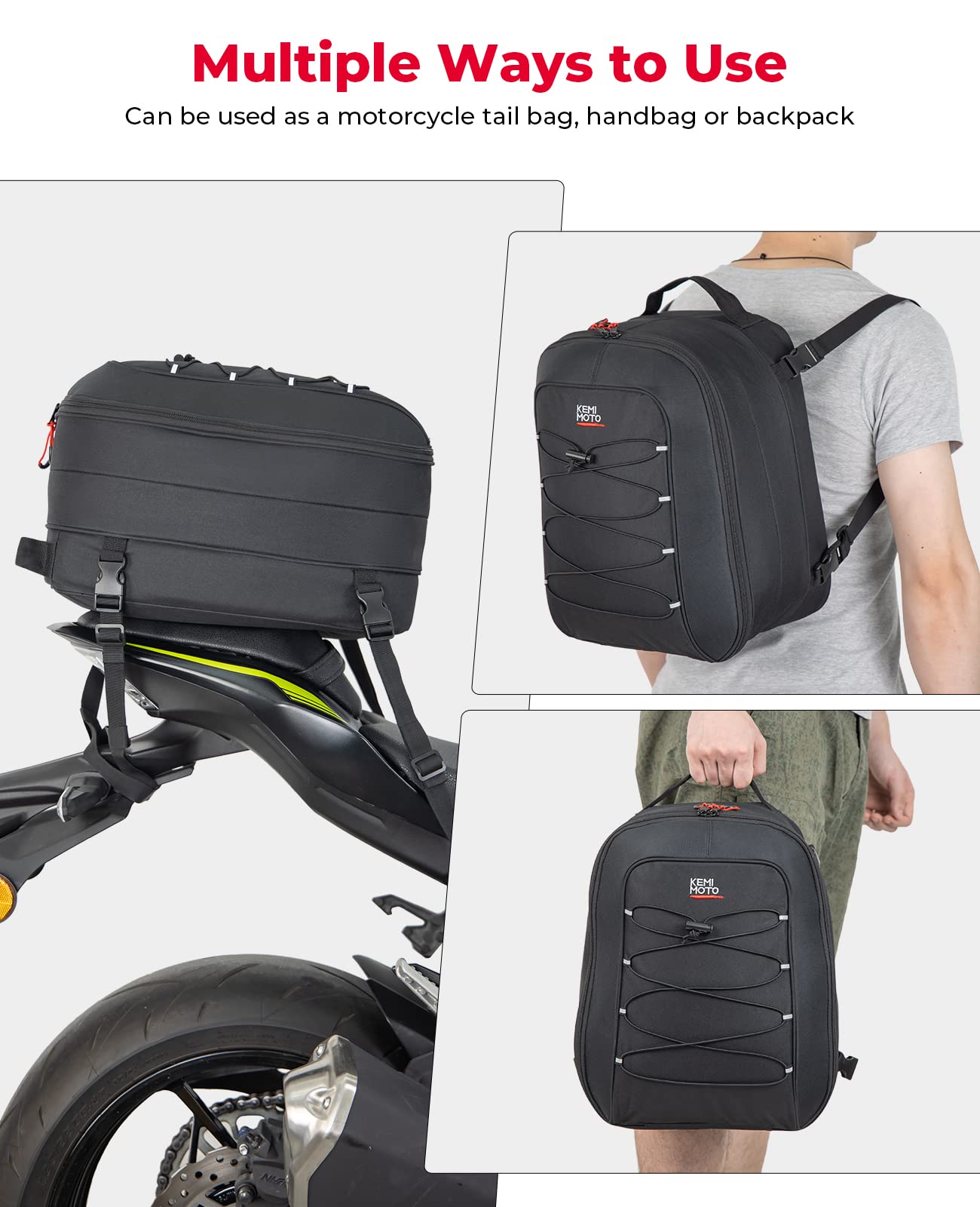 Photo of 22L-30L Motorcycle Tail Bag by Kemimoto - Premium for UTVs / Side by Sides