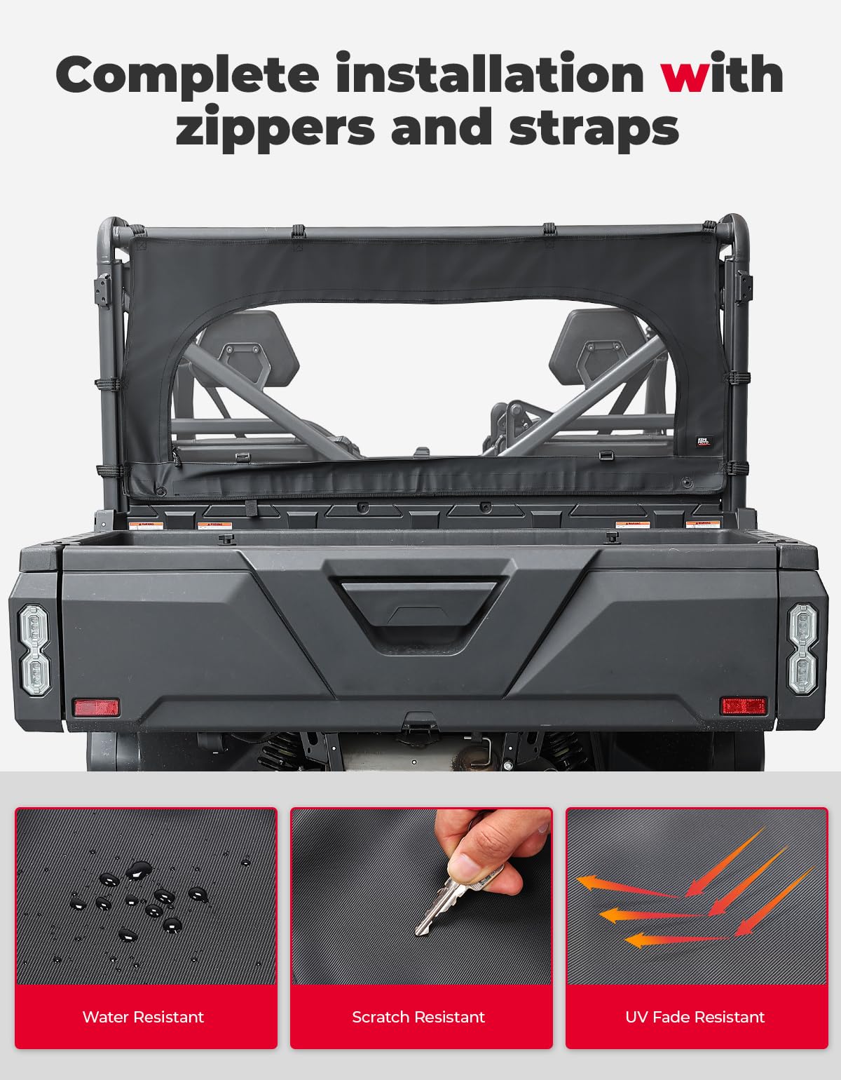 Photo of Rear Soft Windshield with Zipper for CFMOTO Uforce 1000/1000XL by Kemimoto - Premium for UTVs / Side by Sides