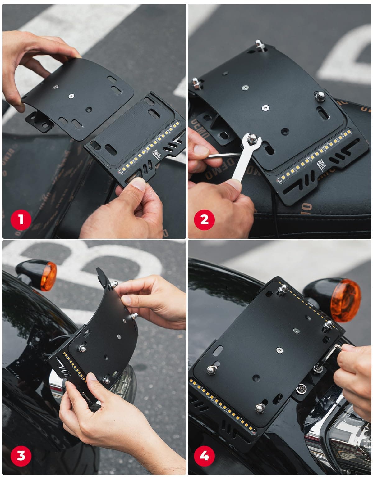 Photo of License Plate Bracket Holder W/ Amber LED Light for Softail Cruiser Low Rider by Kemimoto - Premium for UTVs / Side by Sides