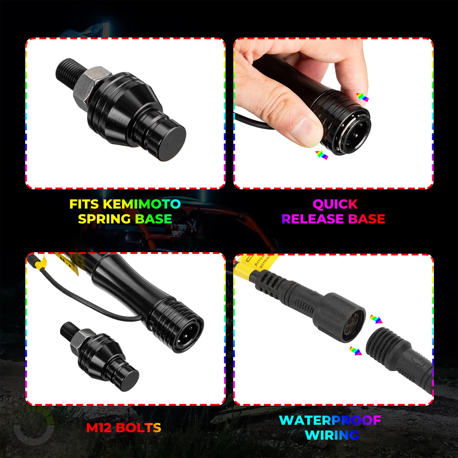 Photo of 2pcs 4FT Black Limited LED Whip Light with RF Remote Control by Kemimoto - Premium for UTVs / Side by Sides