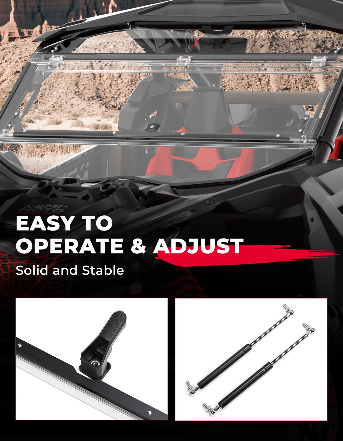 Photo of Upgraded Scratch Resistant Flip Windshield for Can-Am Maverick X3/X3 MAX by Kemimoto - Premium for UTVs / Side by Sides