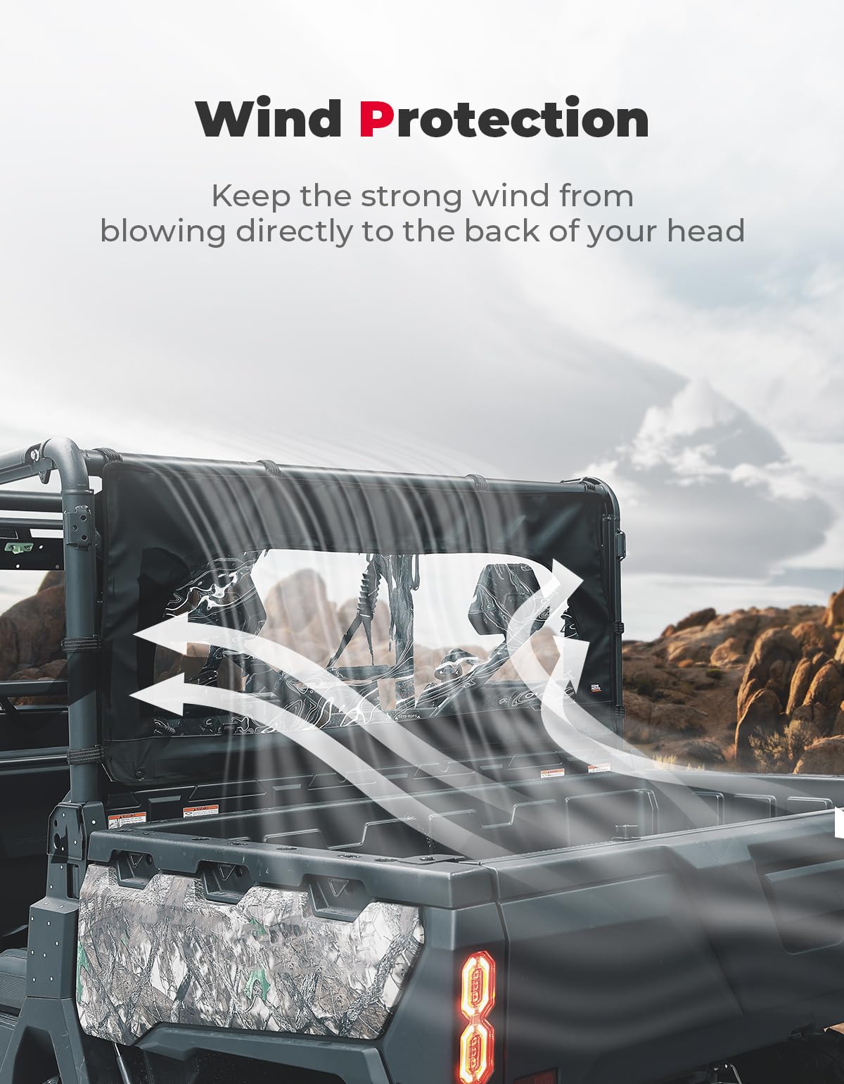 Photo of Rear Soft Windshield with Zipper for CFMOTO Uforce 1000/1000XL by Kemimoto - Premium for UTVs / Side by Sides
