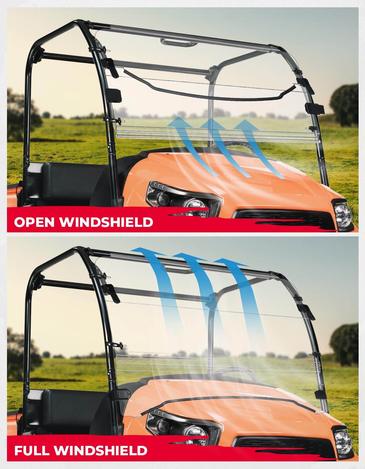 Photo of Front Windshield Scratch Resistant for Kubota RTV 400/500/520 by Kemimoto - Premium for UTVs / Side by Sides
