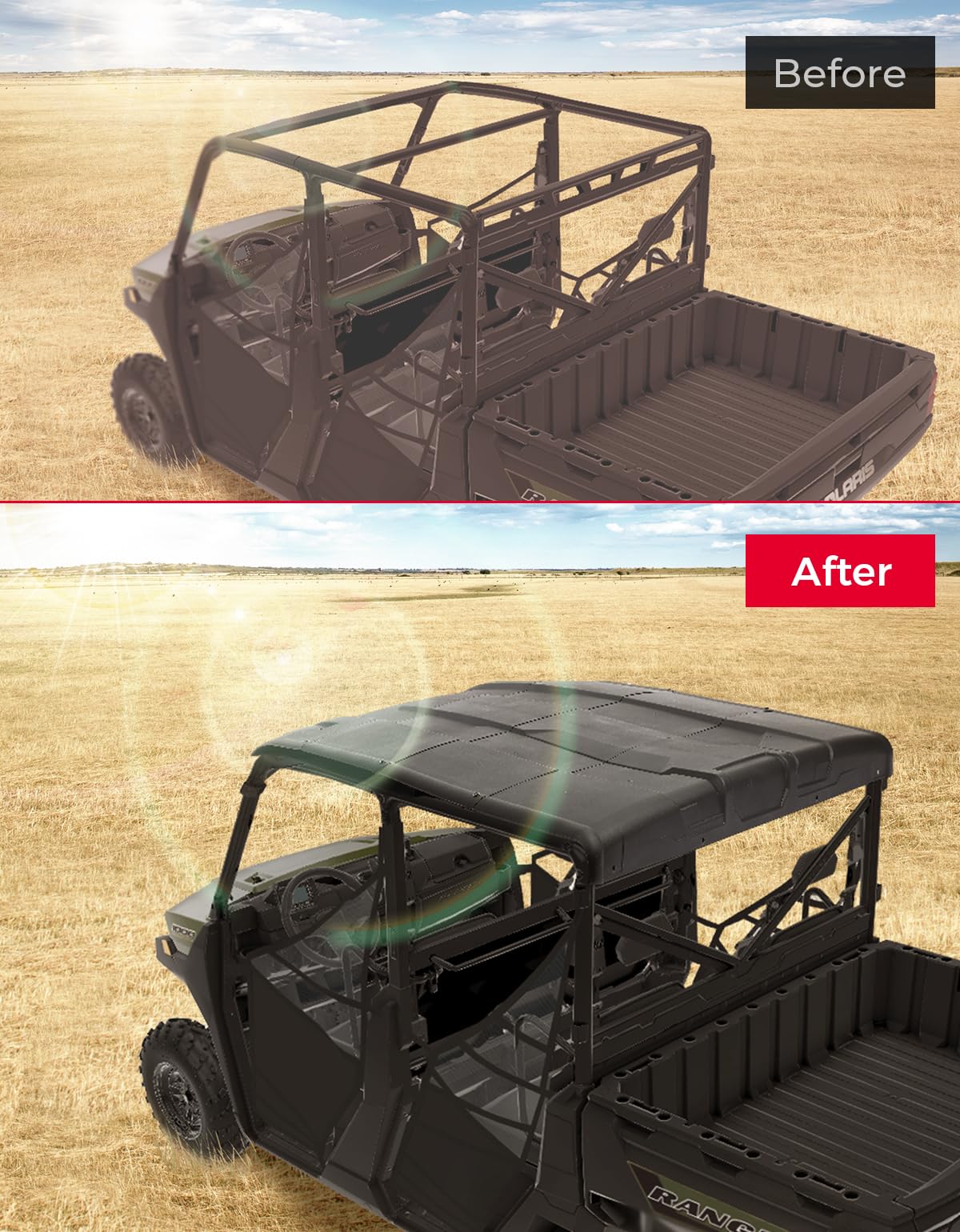 Photo of Roof Top Hard for Polaris Ranger XP 1000 CREW 2017-2025 by Kemimoto - Premium for UTVs / Side by Sides