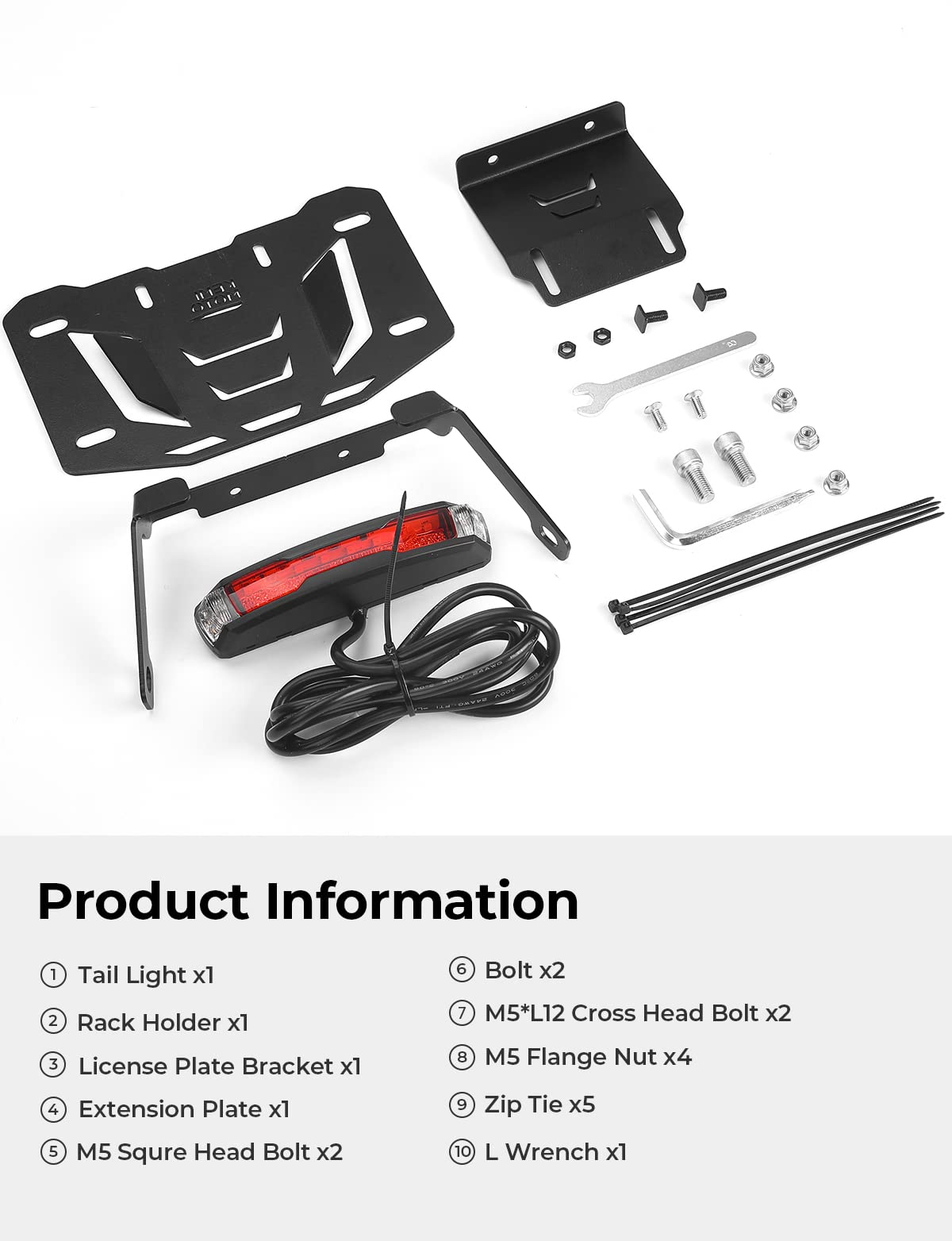Photo of Motorcycle License Plate Bracket with LED Signal Light by Kemimoto - Premium for UTVs / Side by Sides