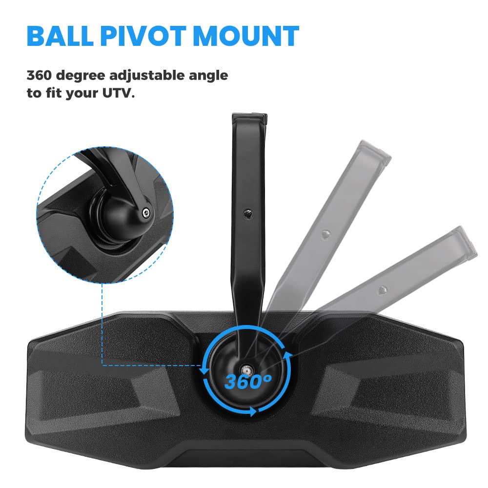 Photo of Rear View Center Mirror for 1.75” Roll Bar for Polaris RZR by Kemimoto - Premium for UTVs / Side by Sides