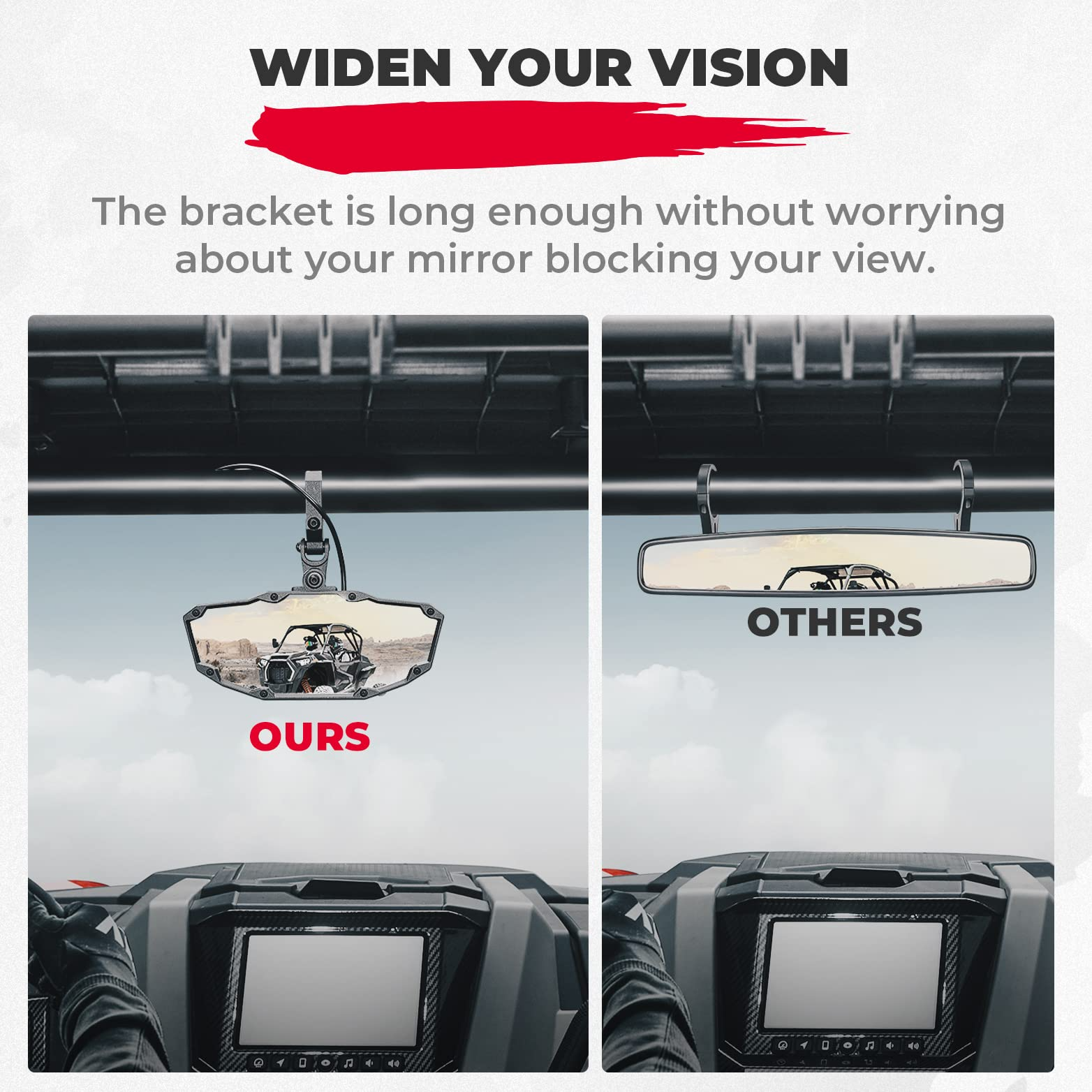 Photo of Rear View Mirror with Light Built-in Rechargeable Battery for 1.65" -2" Roll Bar by Kemimoto - Premium for UTVs / Side by Sides