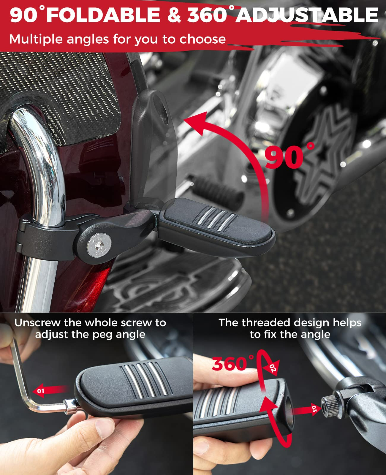 Photo of Motorcycle Highway Pegs Foot Rests by Kemimoto - Premium for UTVs / Side by Sides