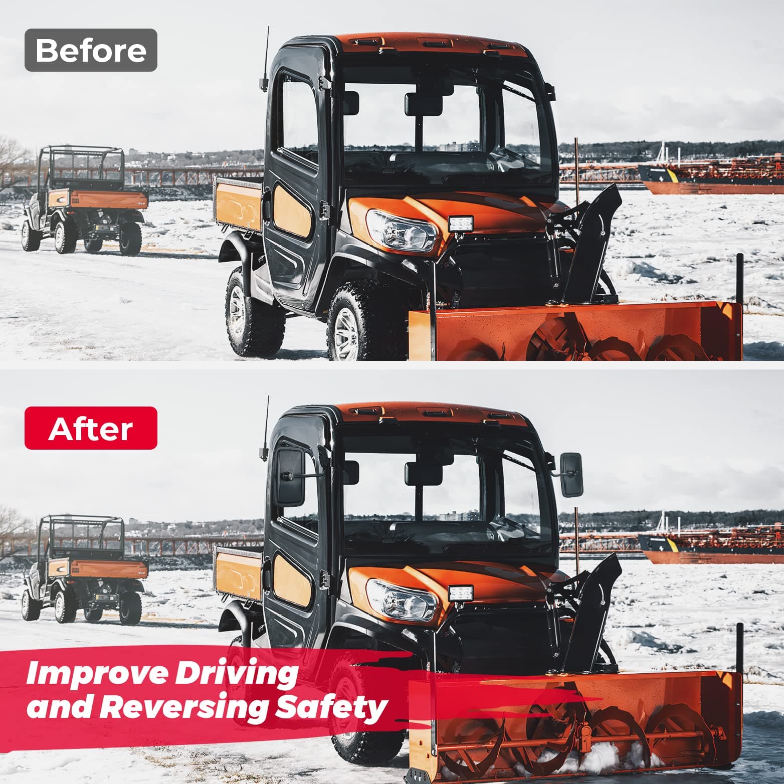 Photo of Set of Side View Mirrors for Kubota RTV X1100C by Kemimoto - Premium for UTVs / Side by Sides