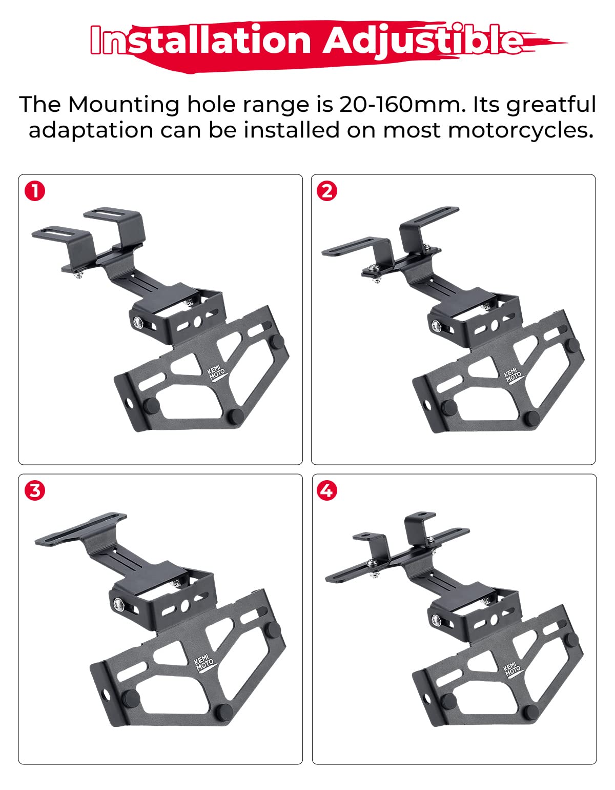 Photo of Universal Motorcycle License Plate Bracket by Kemimoto - Premium for UTVs / Side by Sides