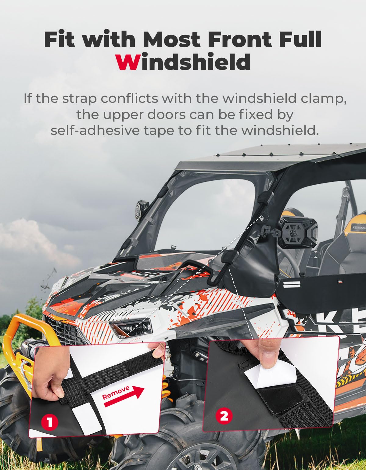 Photo of Soft Upper Door Cab Enclosure Set for Polaris RZR XP 4 1000 2014-2023 by Kemimoto - Premium for UTVs / Side by Sides