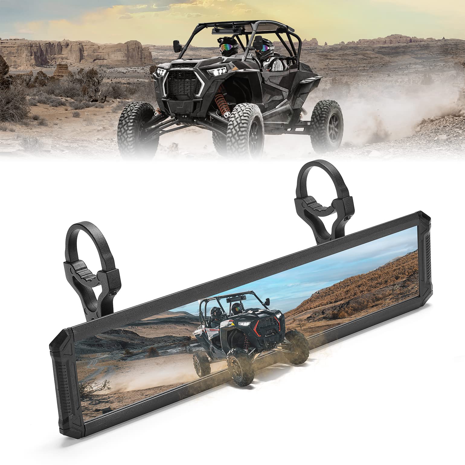 Photo of UTV Rear View Mirror with 1.65"-2" Sturdy Gear Clamp by Kemimoto - Premium for UTVs / Side by Sides