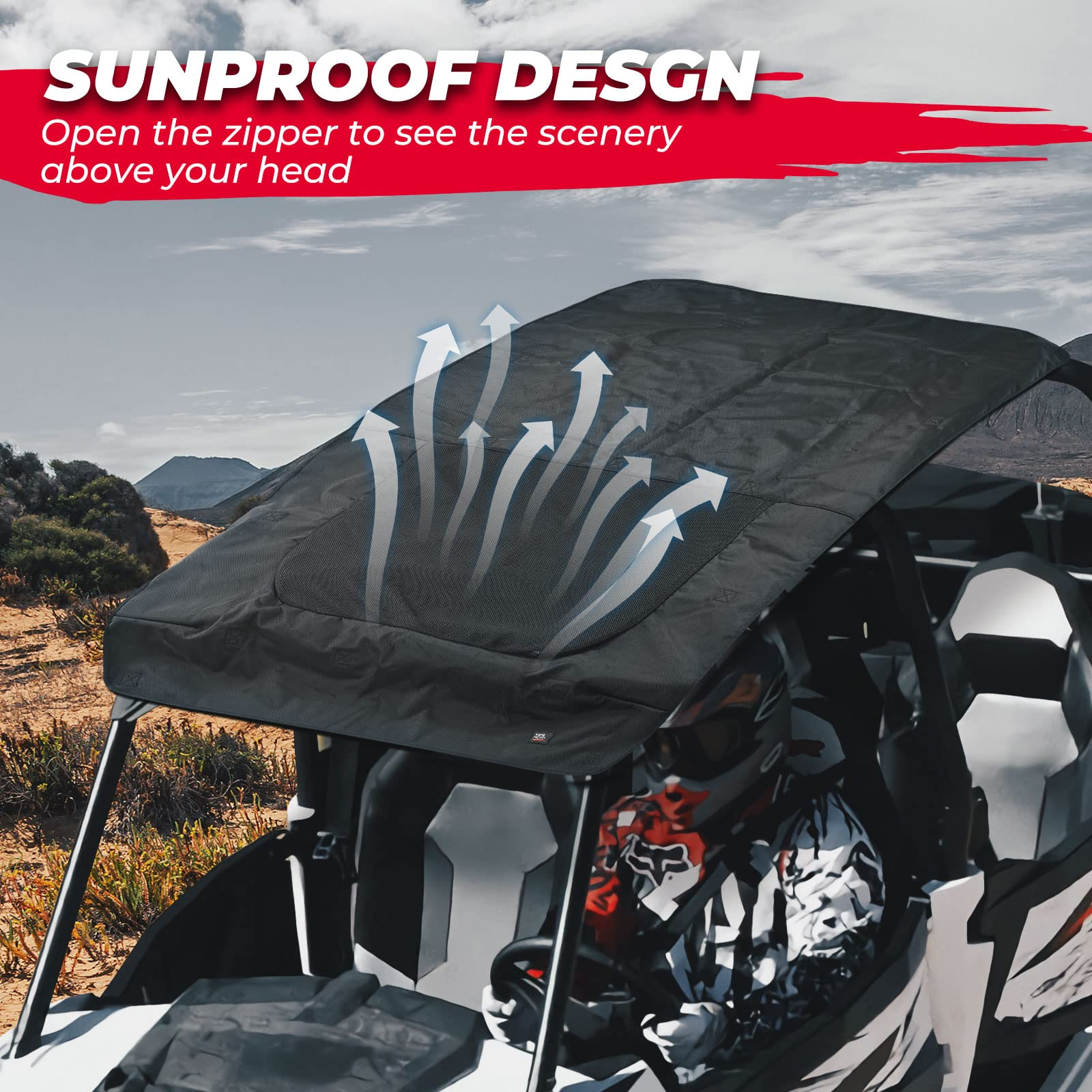 Photo of Soft Top Roof 1680D Fabric for Polaris RZR PRO XP4 4-Seater Models by Kemimoto - Premium for UTVs / Side by Sides