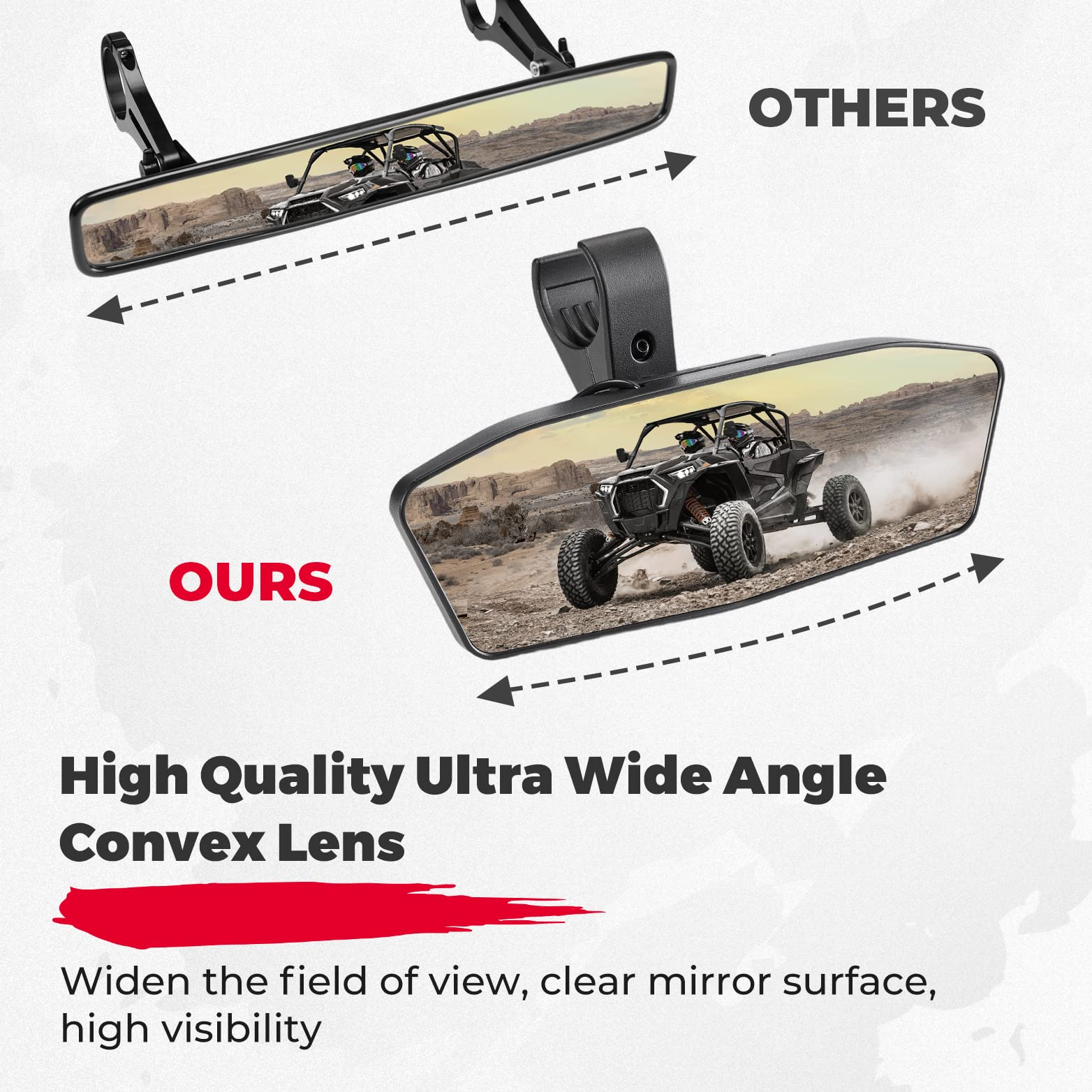 Photo of Rear View Mirror With Lights Fit 1.75"-2" Round Roll Bar by Kemimoto - Premium for UTVs / Side by Sides