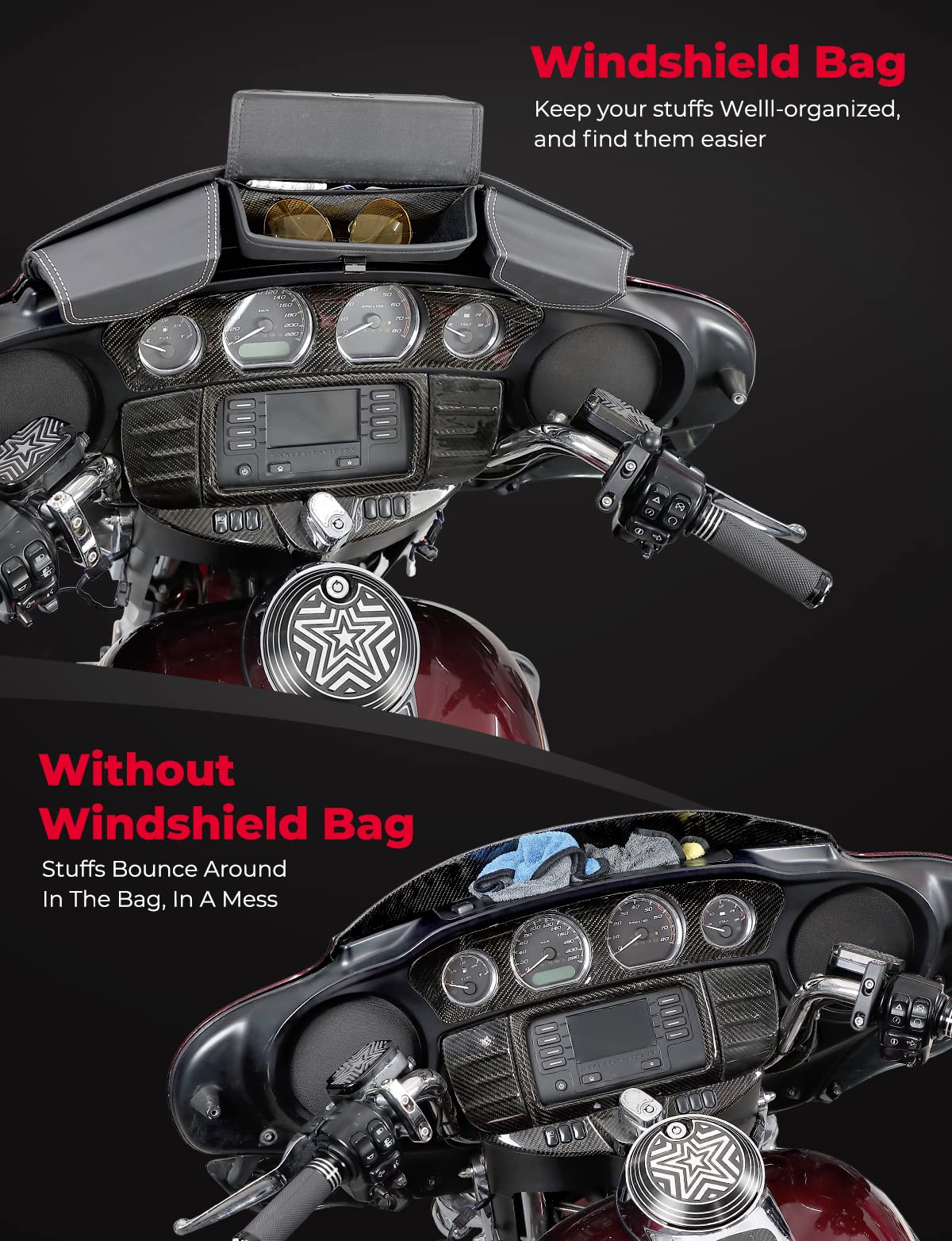 Windshield Bag, Batwing Fairing Pouch for Harley 2014-2024