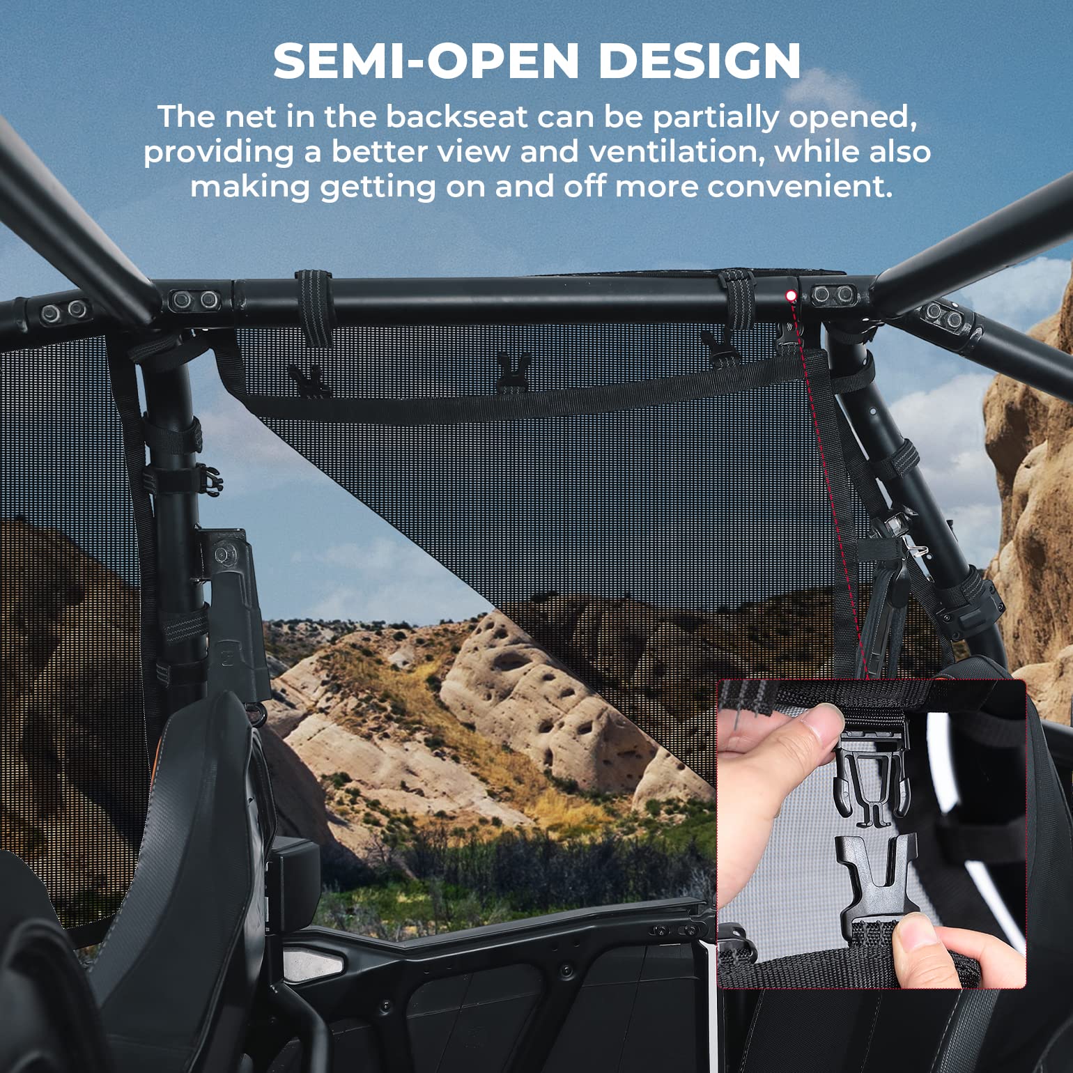 Photo of PVC Mesh Window Nets Door Nets for Polaris RZR XP 1000 4 Door 2014-2023 by Kemimoto - Premium for UTVs / Side by Sides