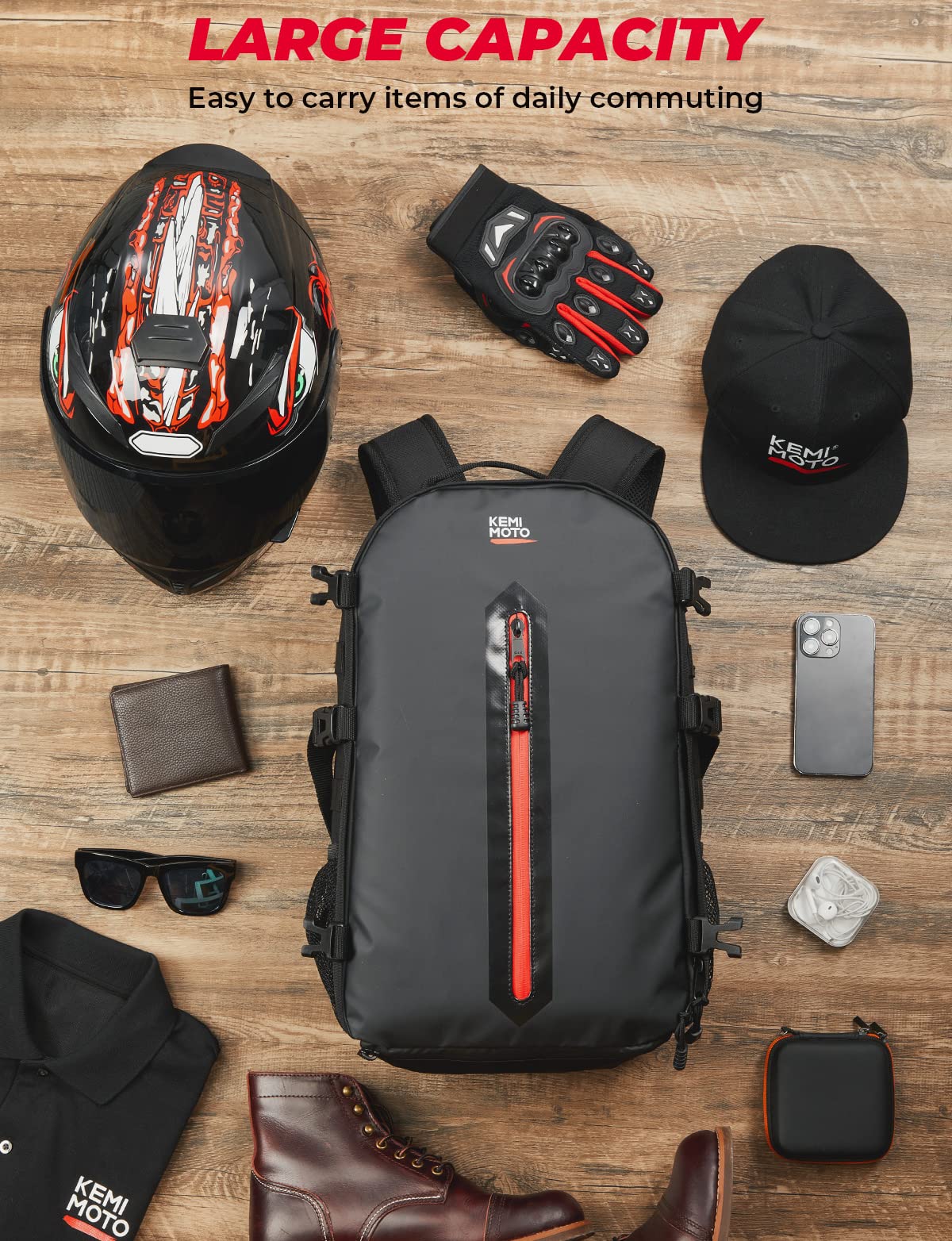 Photo of 20L Motorcycle Helmet Backpack with Hidden Helmet Net by Kemimoto - Premium for UTVs / Side by Sides