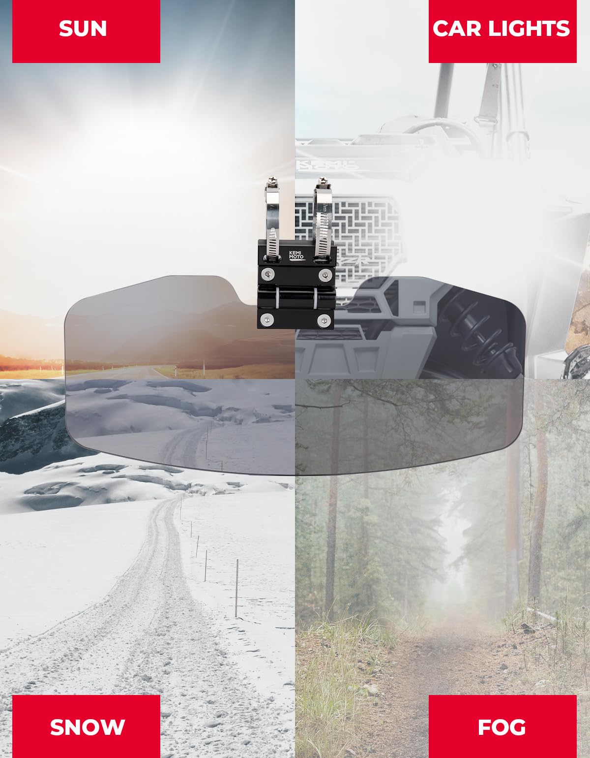 Photo of UTV Sun Visor Fit 1.5-2 in Roll Bars UTV Side X Side with Windshield by Kemimoto - Premium for UTVs / Side by Sides