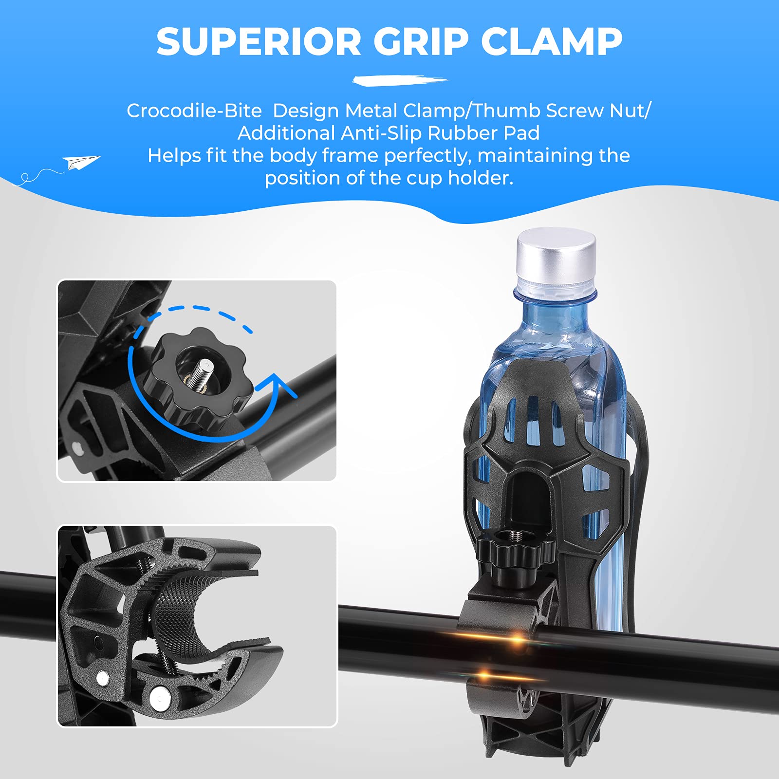 Photo of Upgraded Drink Holder with 0.6”-1.75” Metal Clamp for Motorcycles by Kemimoto - Premium for UTVs / Side by Sides