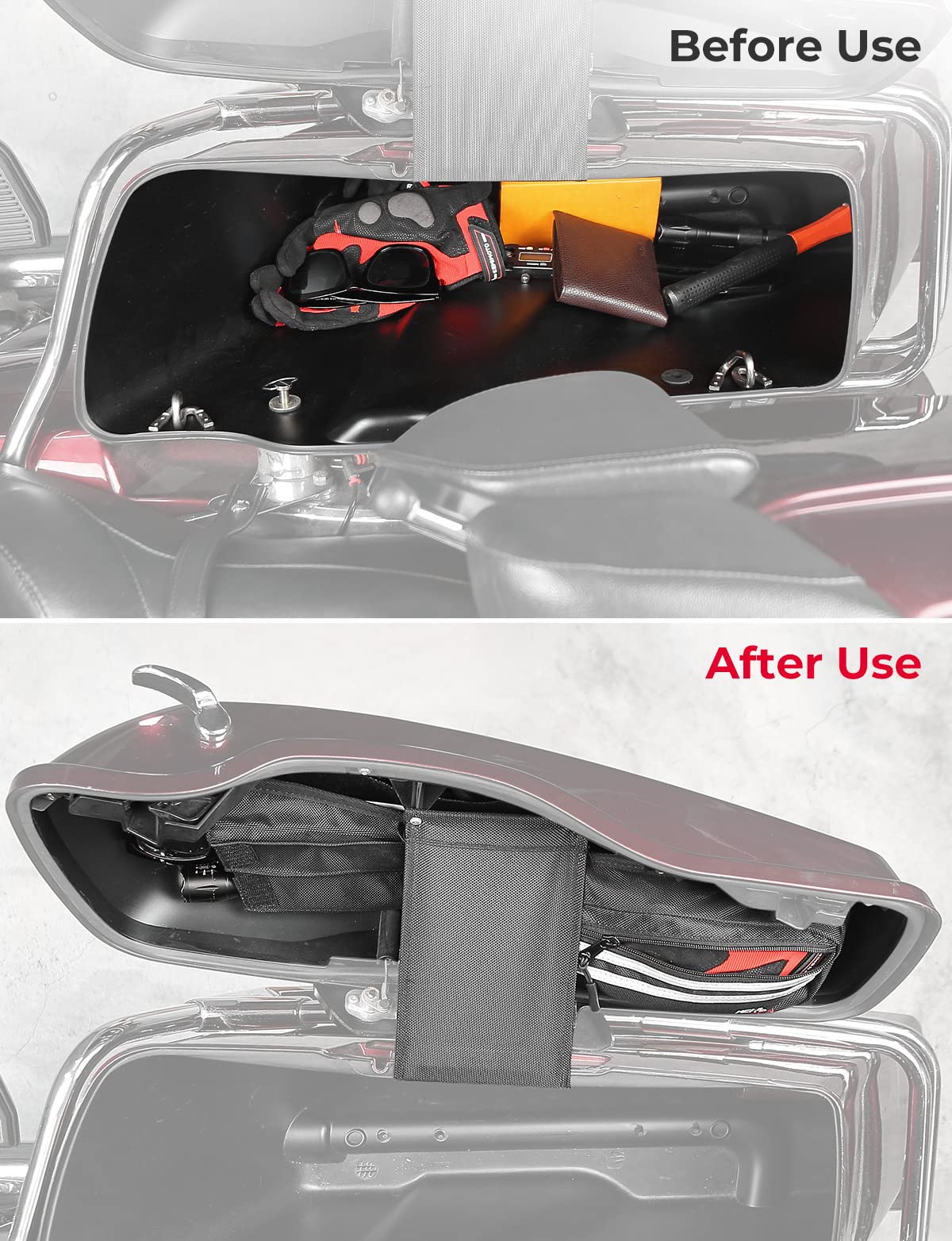 Photo of Saddlebag Lid Organizers 2 Pack for Touring Street Glide Road King by Kemimoto - Premium for UTVs / Side by Sides