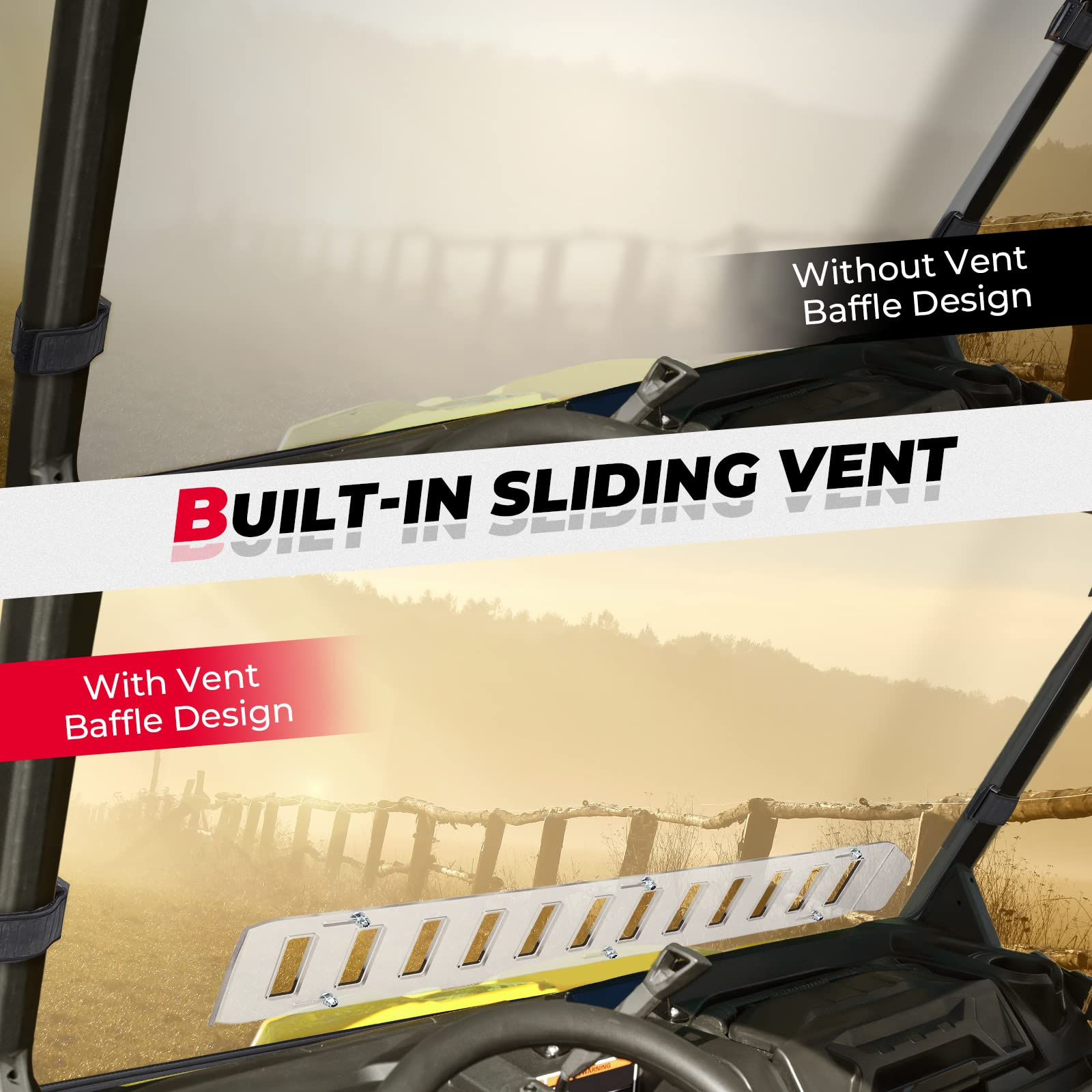 Photo of Rear & Front Vented Full Windshield for Can Am Defender by Kemimoto - Premium for UTVs / Side by Sides
