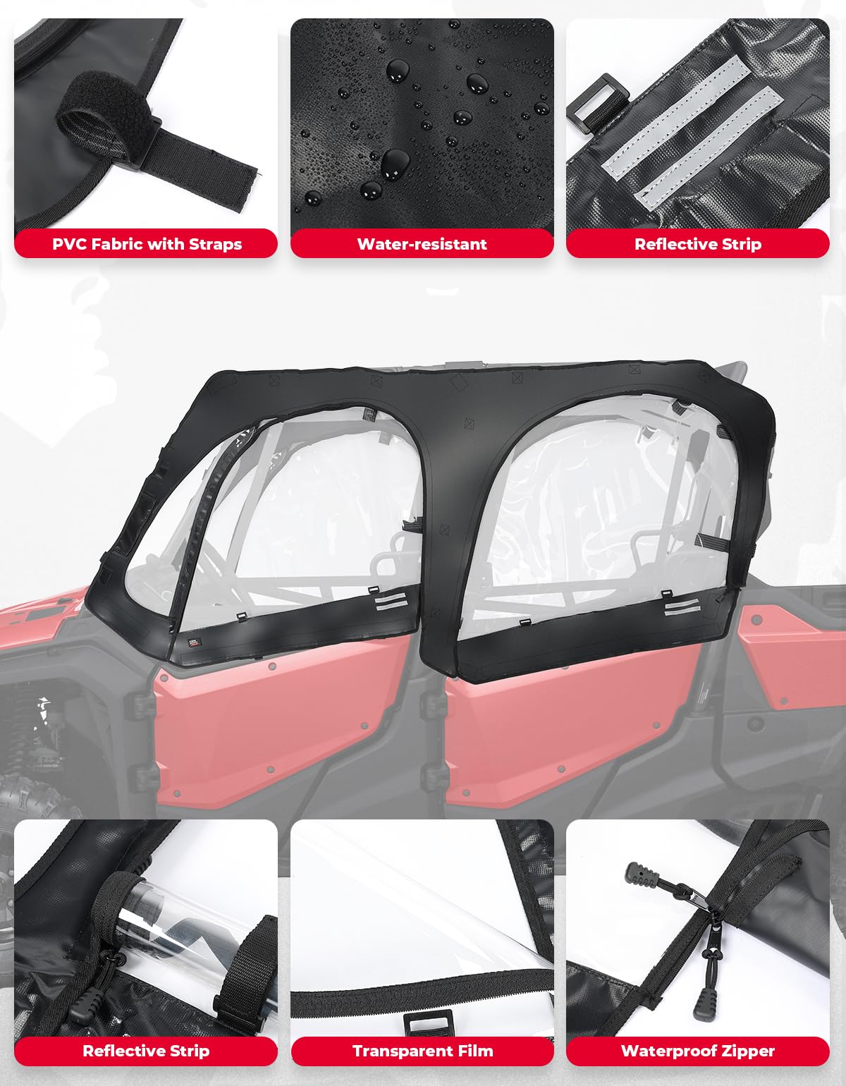 Photo of Soft Upper Door Cab Enclosure Set for Honda Pioneer 1000-6 by Kemimoto - Premium for UTVs / Side by Sides