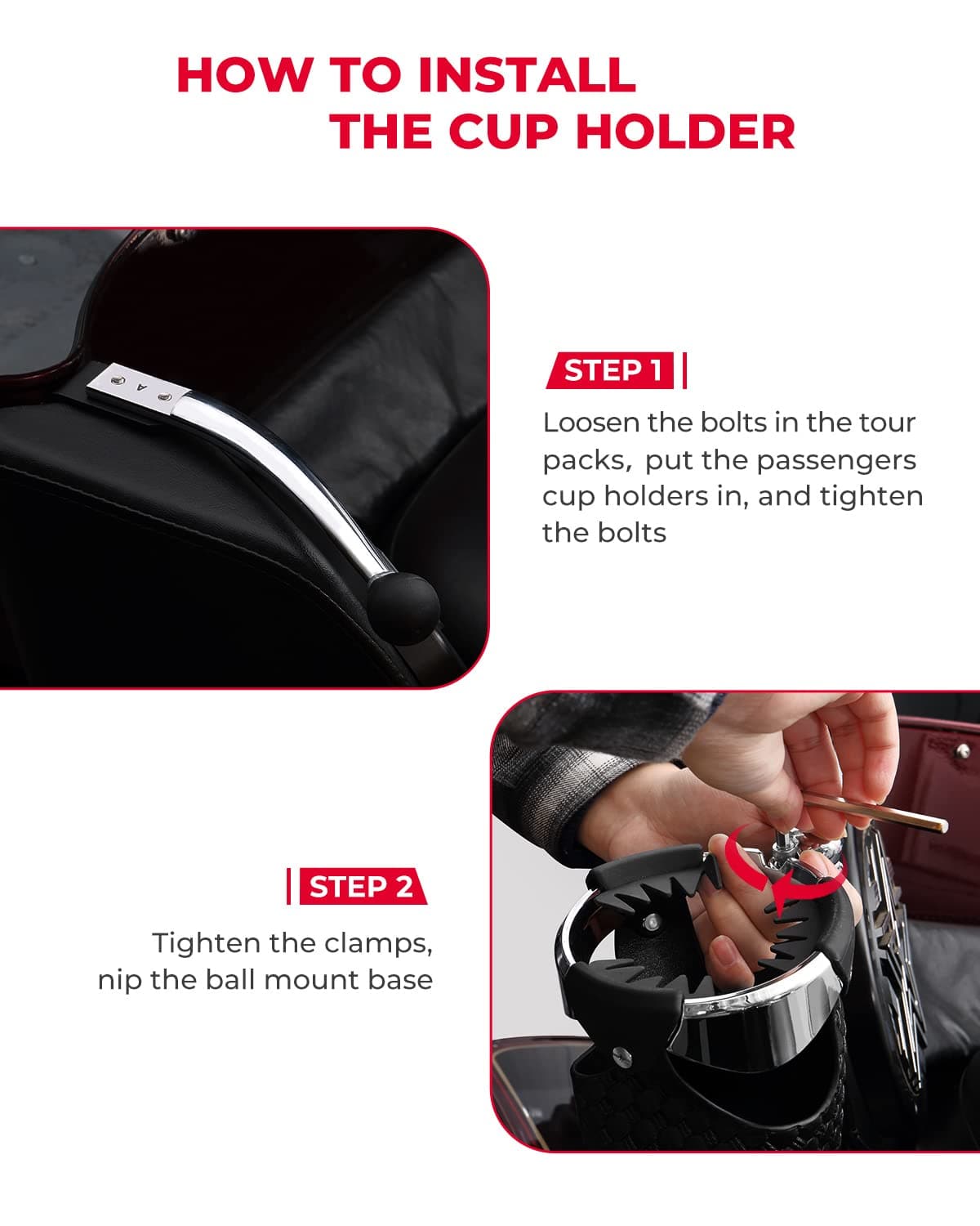 Photo of Touring Passenger Cup Holders for Street Glide Road King by Kemimoto - Premium for UTVs / Side by Sides