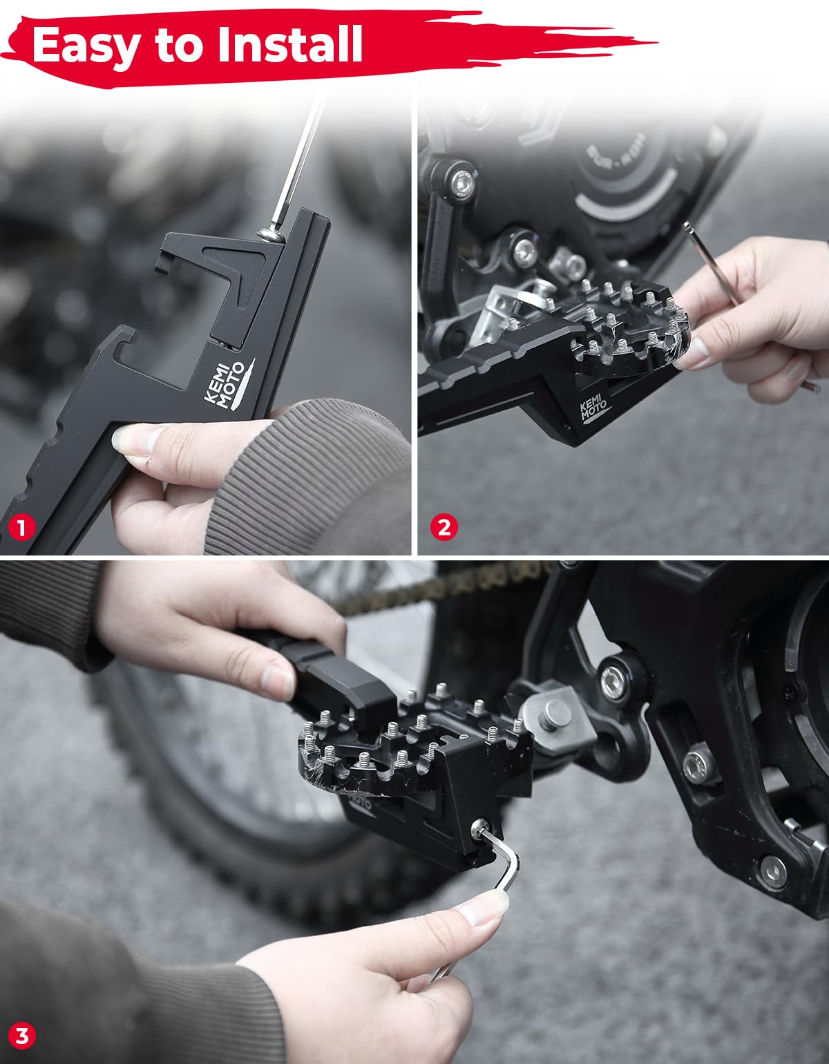 Photo of Universal Motorcycle Dirt Bike Passenger Footpegs by Kemimoto - Premium for UTVs / Side by Sides