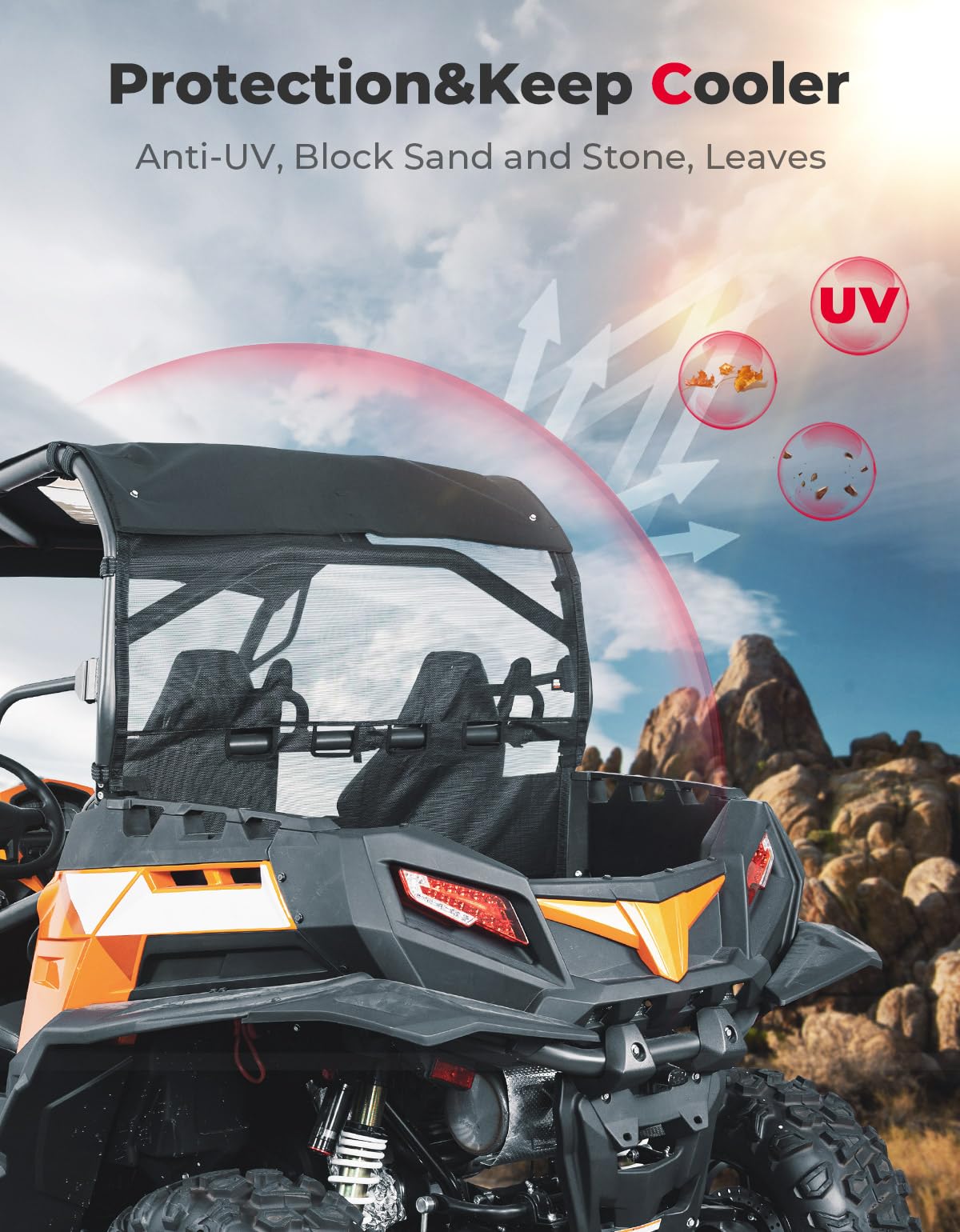 Photo of Ventilated Rear Window Net Mesh for CFMOTO ZForce 500 | 800 | 1000 by Kemimoto - Premium for UTVs / Side by Sides