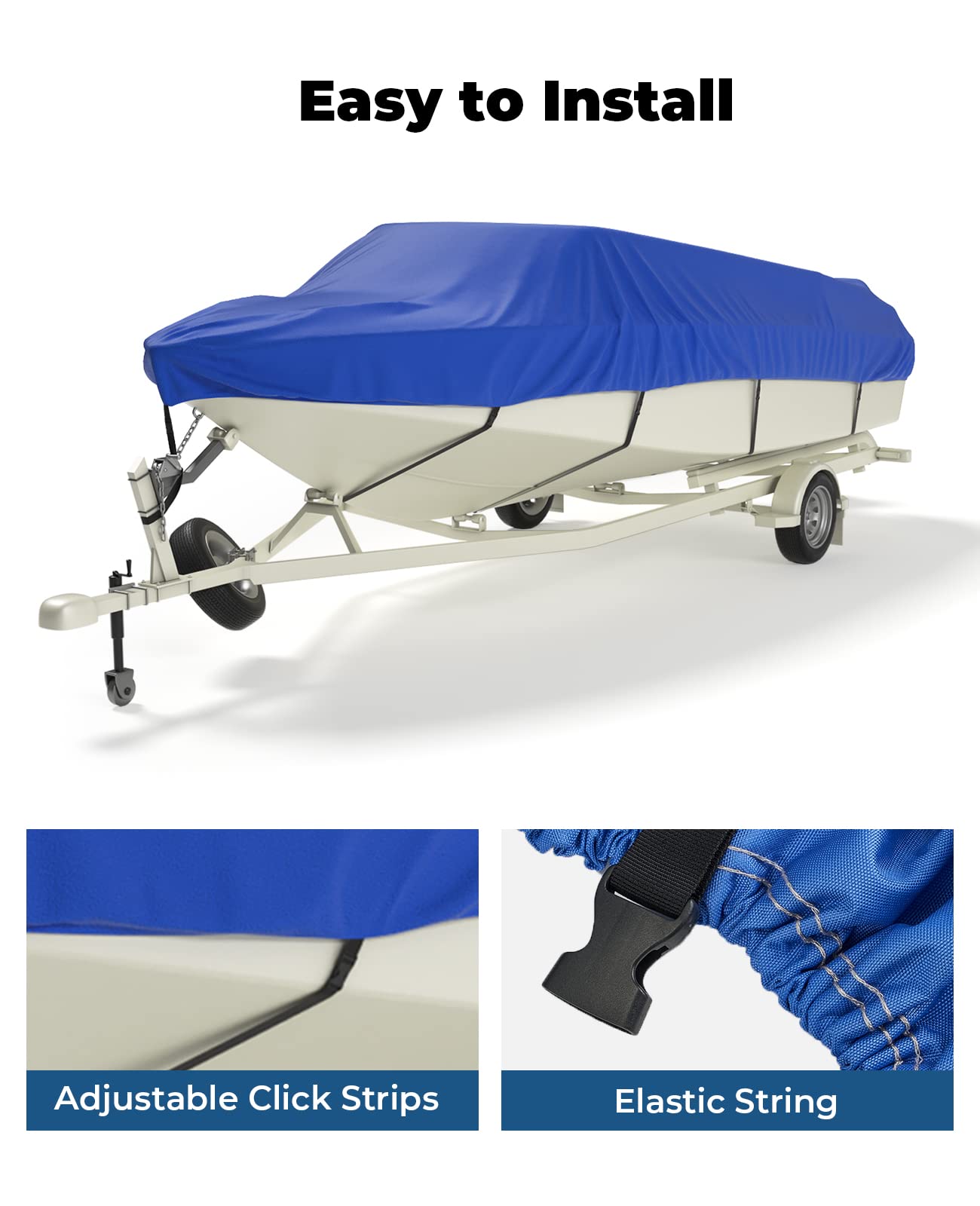 Photo of Trailerable Boat Covers 600D, Waterproof Fit V-Hull by Kemimoto - Premium for UTVs / Side by Sides