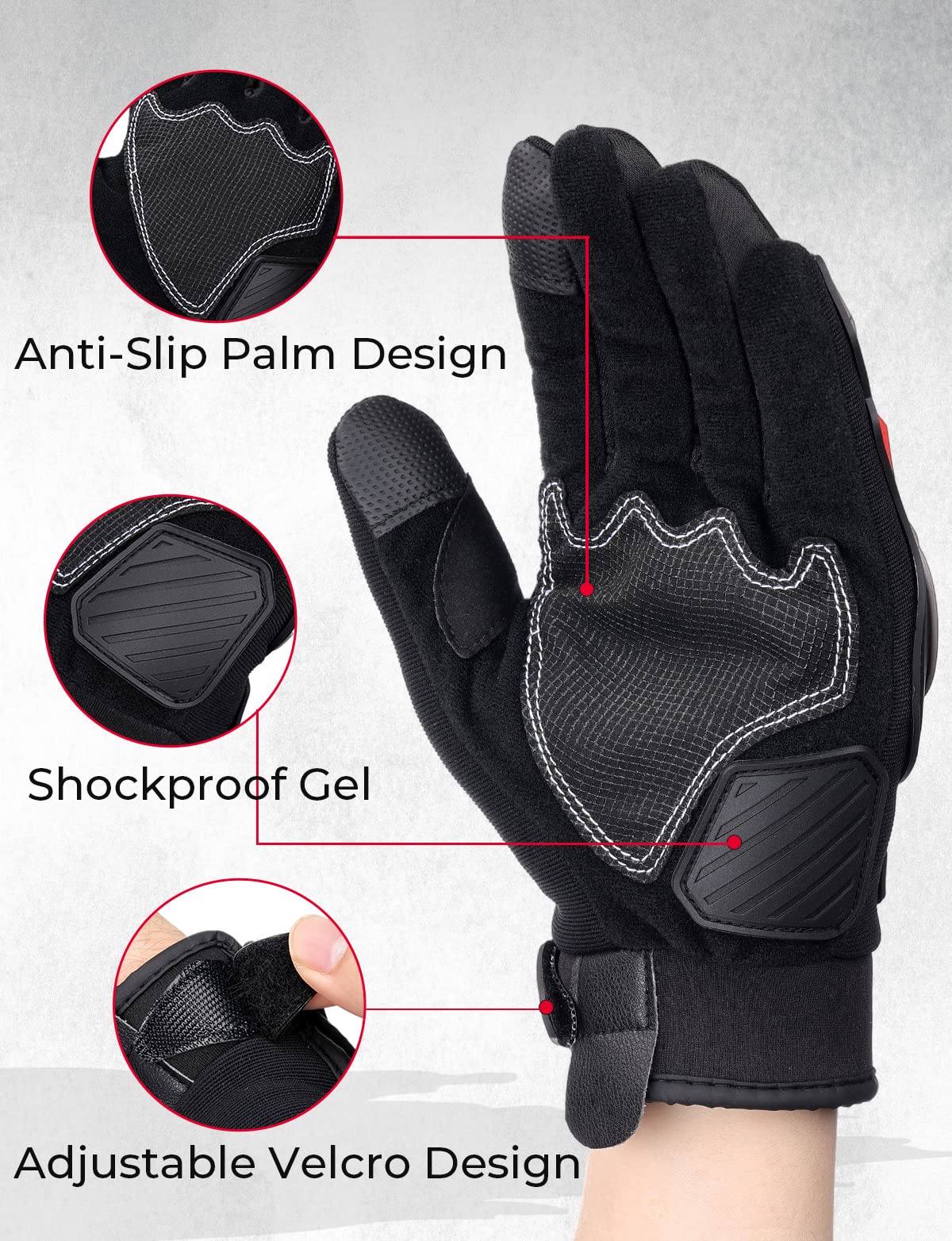 Photo of Motorcycle Touchscreen Riding Gloves with Hard Knuckle by Kemimoto - Premium for UTVs / Side by Sides