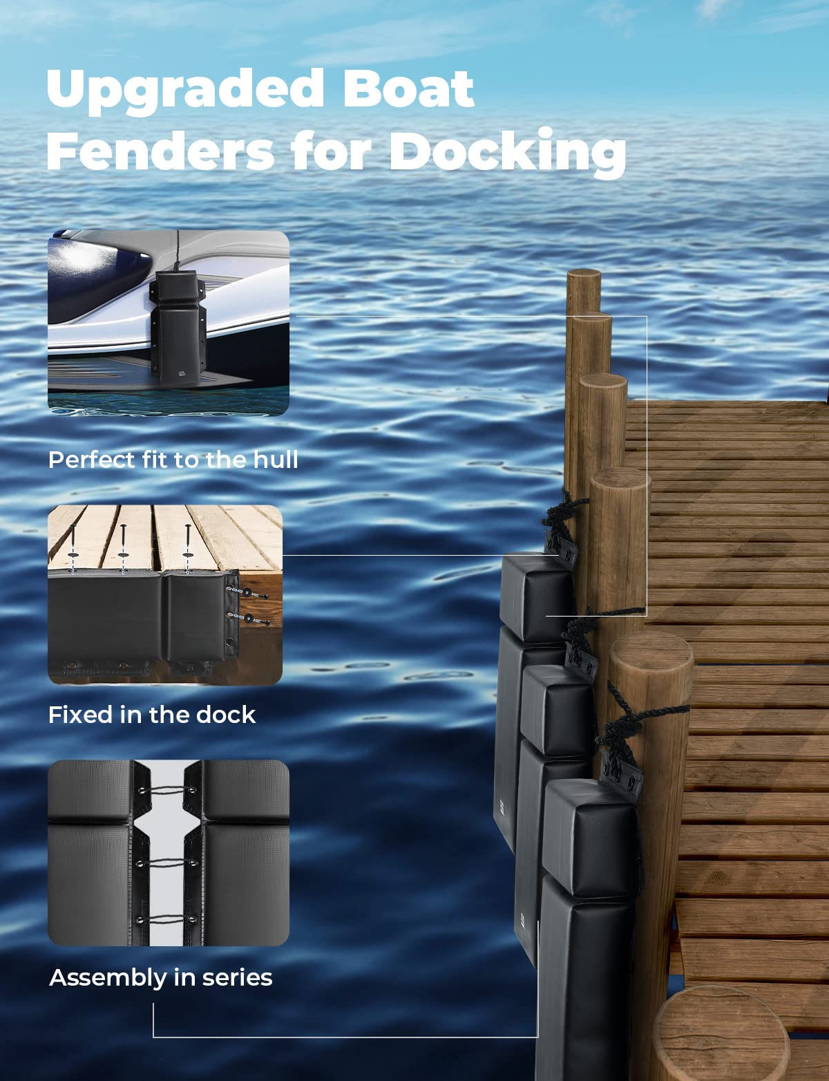 Photo of Flat Boat Fender, Marine Fender 2pcs for Ski Boat by Kemimoto - Premium for UTVs / Side by Sides