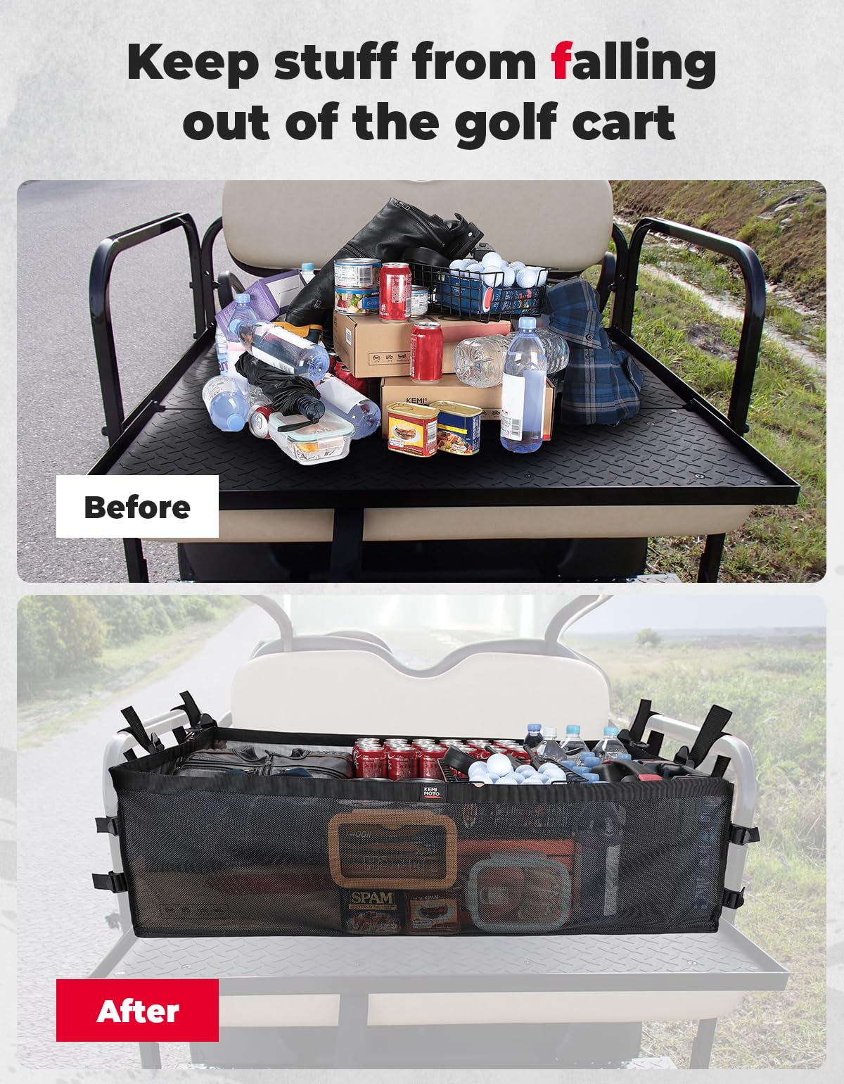 Photo of 4 Passenger Cargo Net for Club Car, EZGO, Drive Golf Carts by Kemimoto - Premium for UTVs / Side by Sides